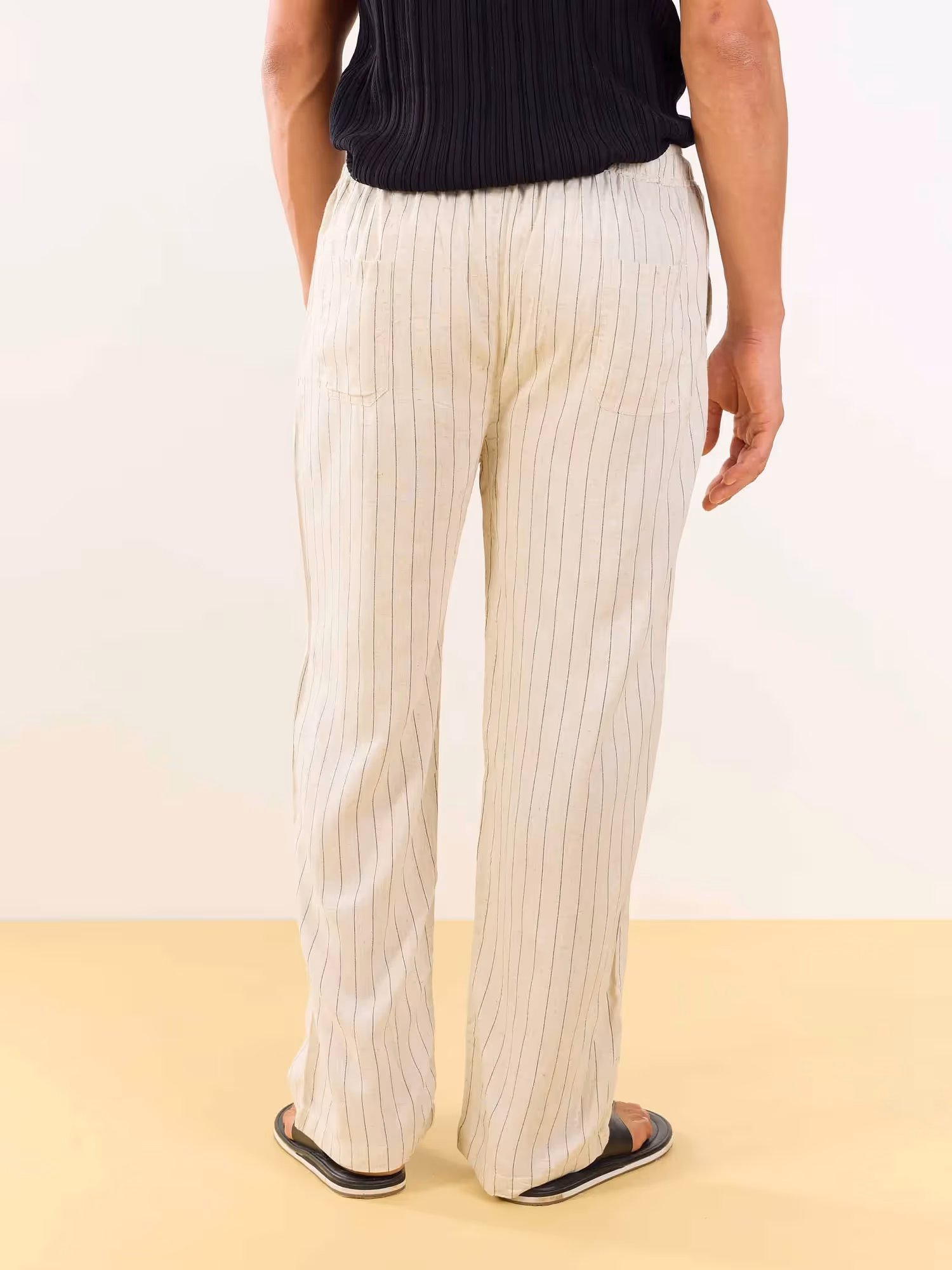 Natural Linen Striped Pull-on Pants  image 6