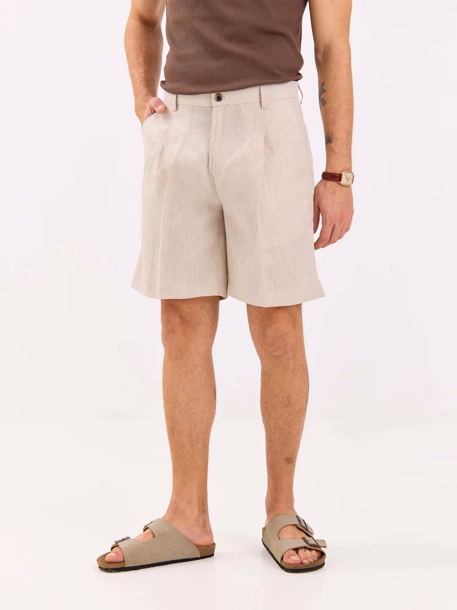 Natural Linen Trouser Shorts image 3