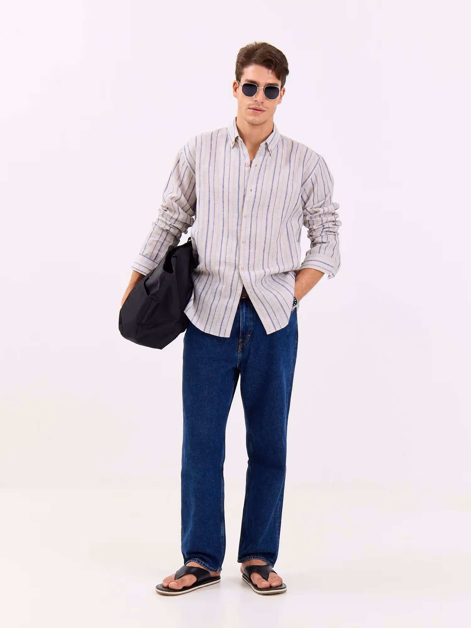 Natural Striped Irish Linen Shirt  image 1