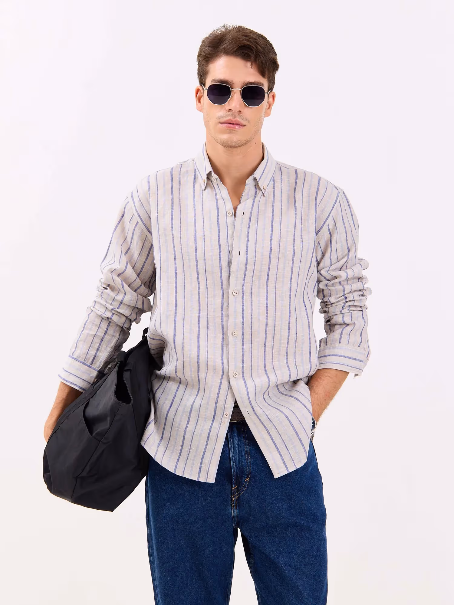 Natural Striped Irish Linen Shirt  image 2