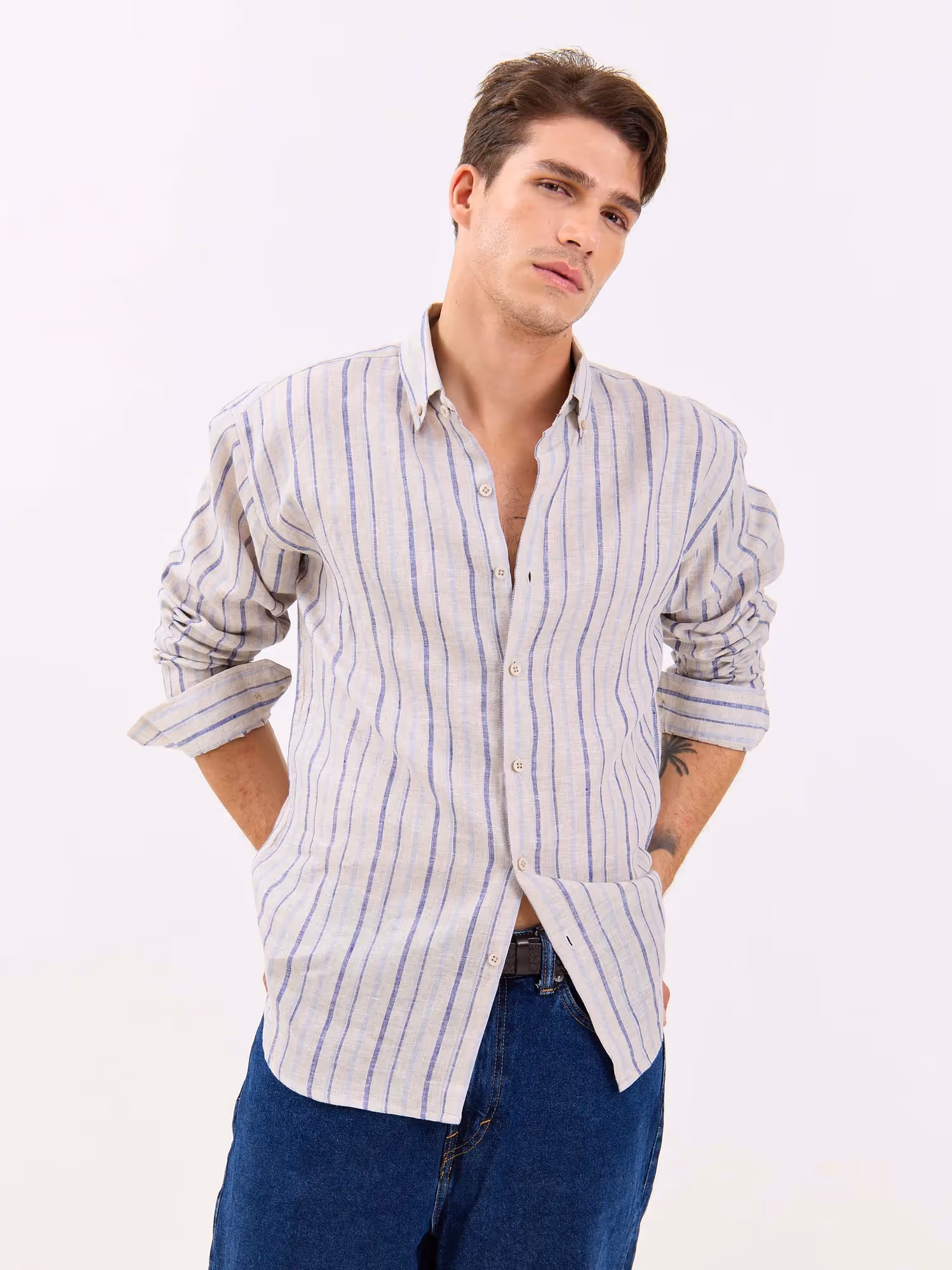 Natural Striped Irish Linen Shirt  image 4