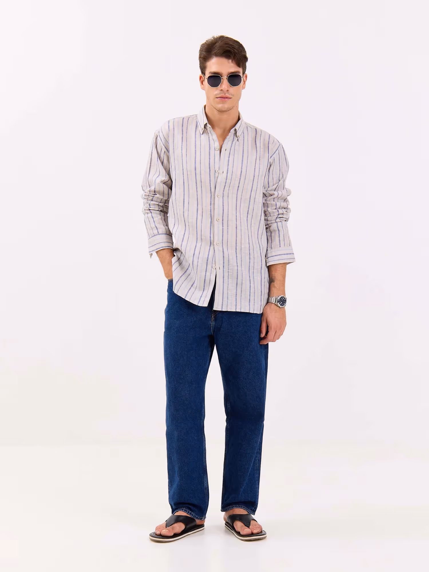 Natural Striped Irish Linen Shirt  image 5