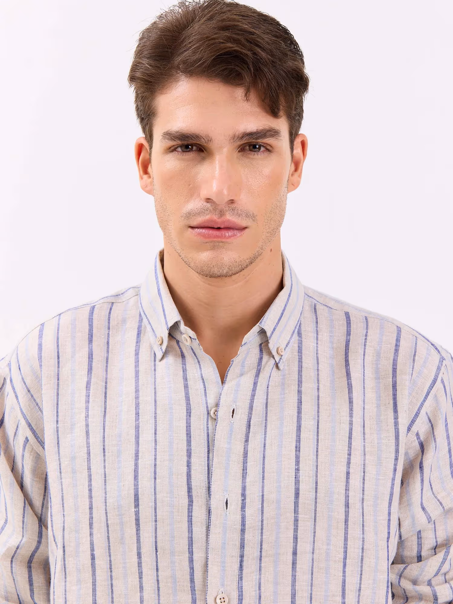 Natural Striped Irish Linen Shirt  image 6