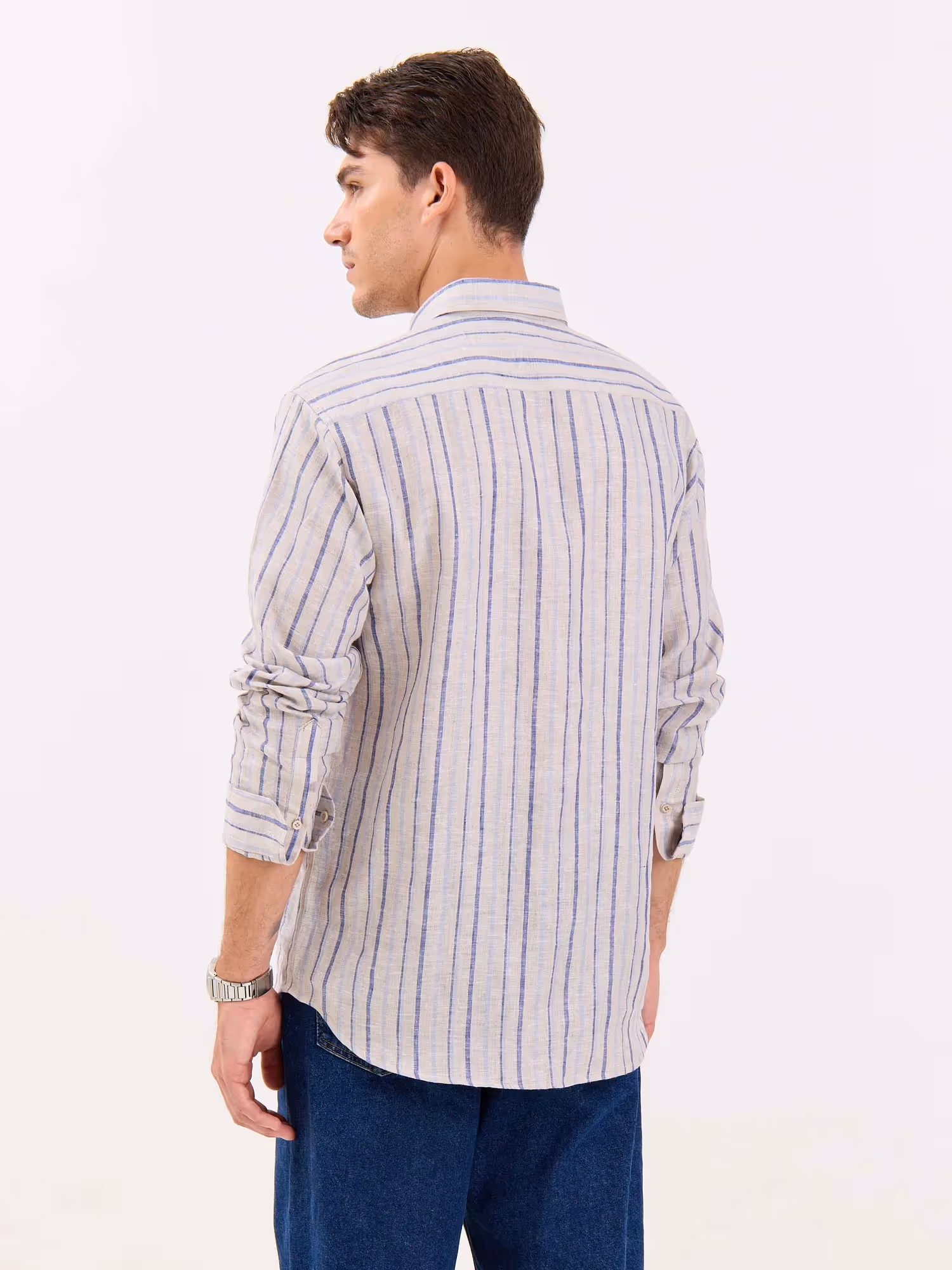 Natural Striped Irish Linen Shirt  image 7