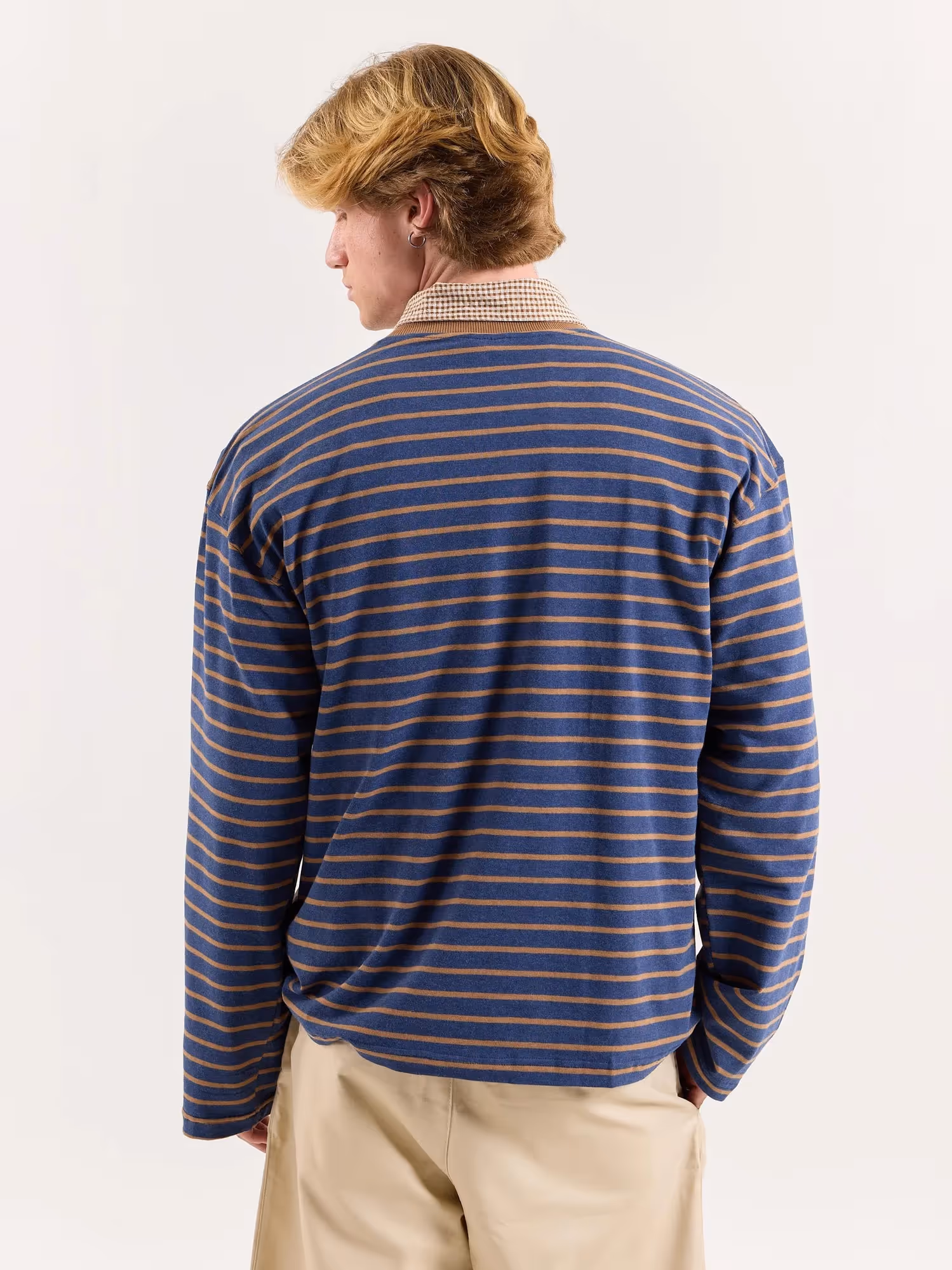 Navy & Beige Chambray Striped Cropped T-Shirt image 8
