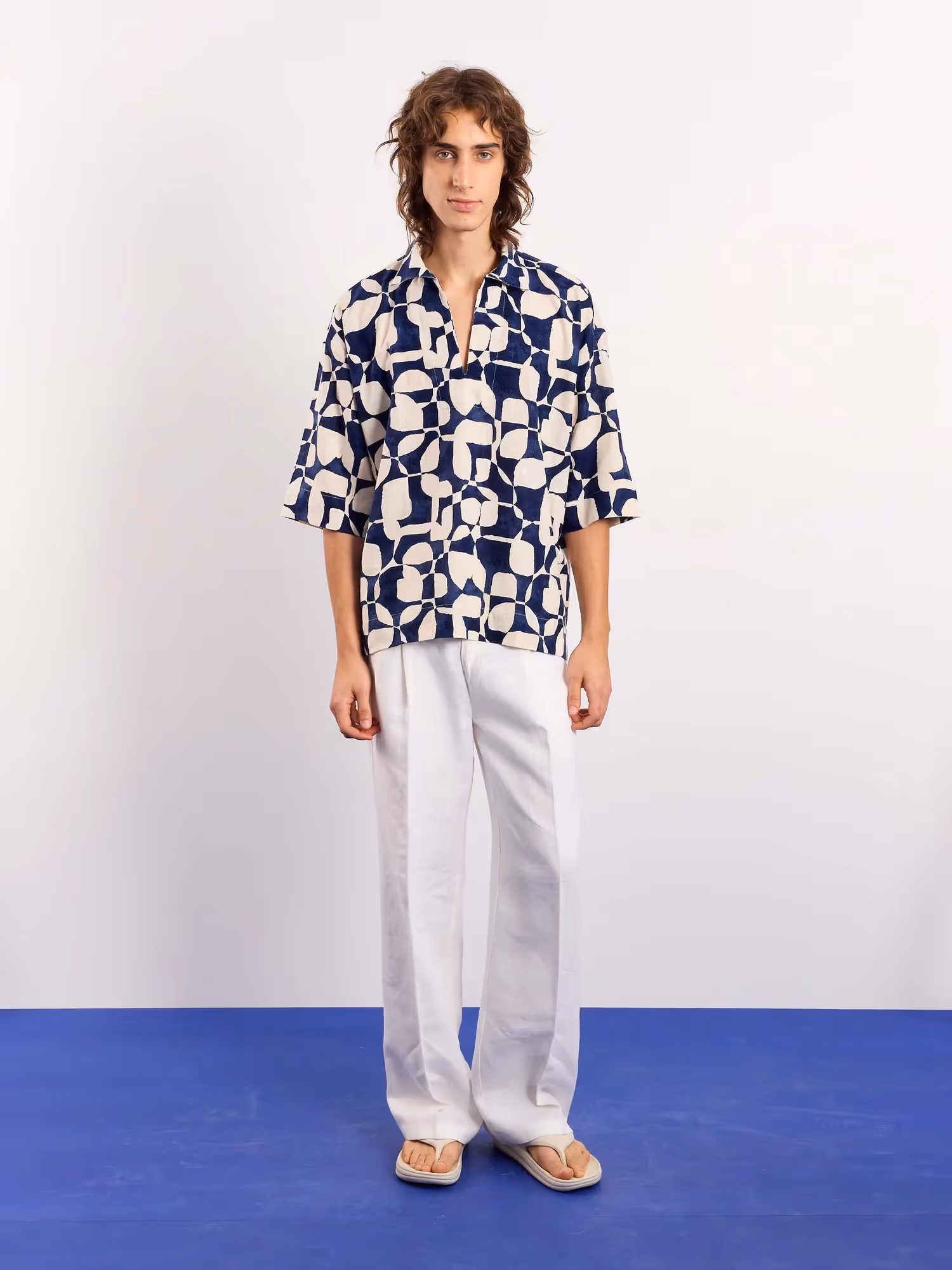 Navy & Cream Abstract Printed Pullover image 1