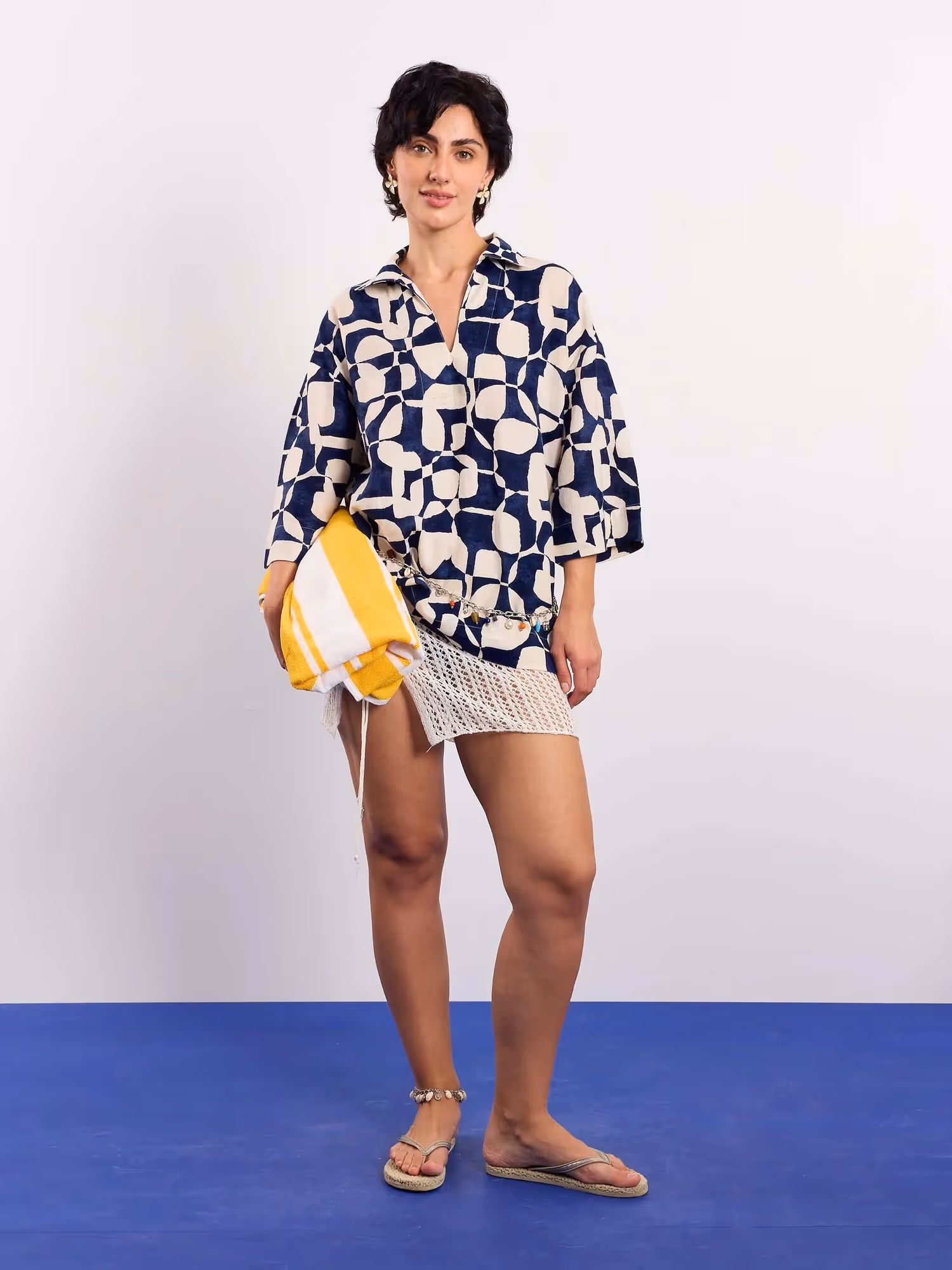 Navy & Cream Abstract Printed Pullover  image 2