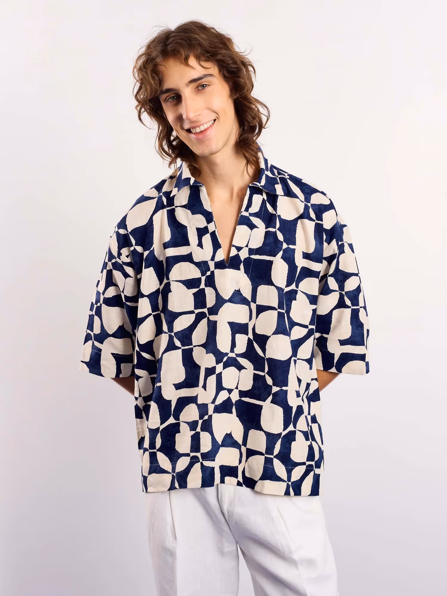 Navy & Cream Abstract Printed Pullover  image 3