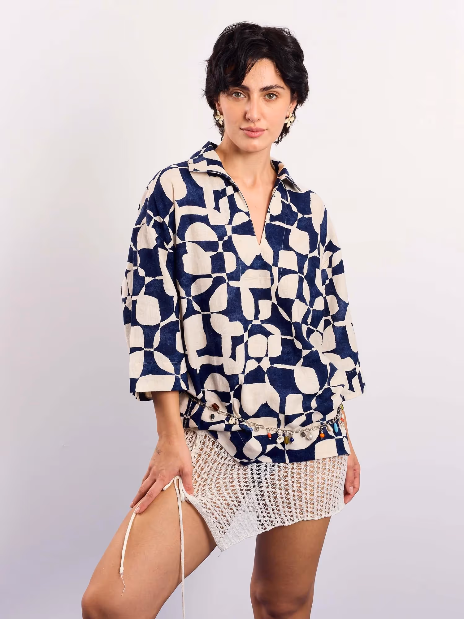 Navy & Cream Abstract Printed Pullover  image 4