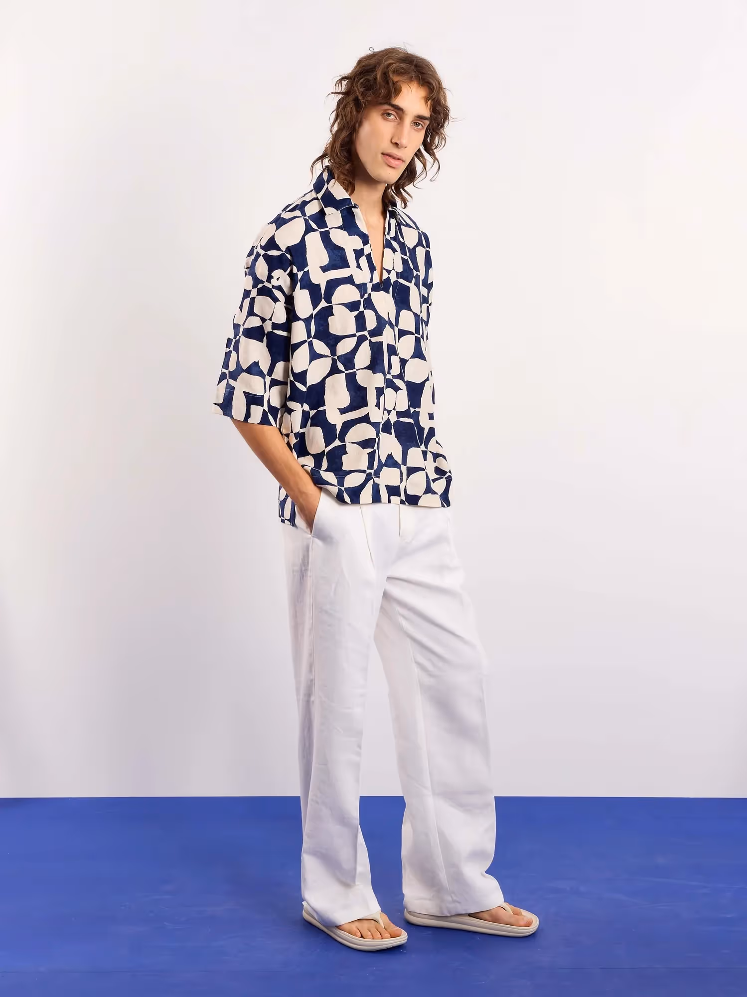 Navy & Cream Abstract Printed Pullover  image 5