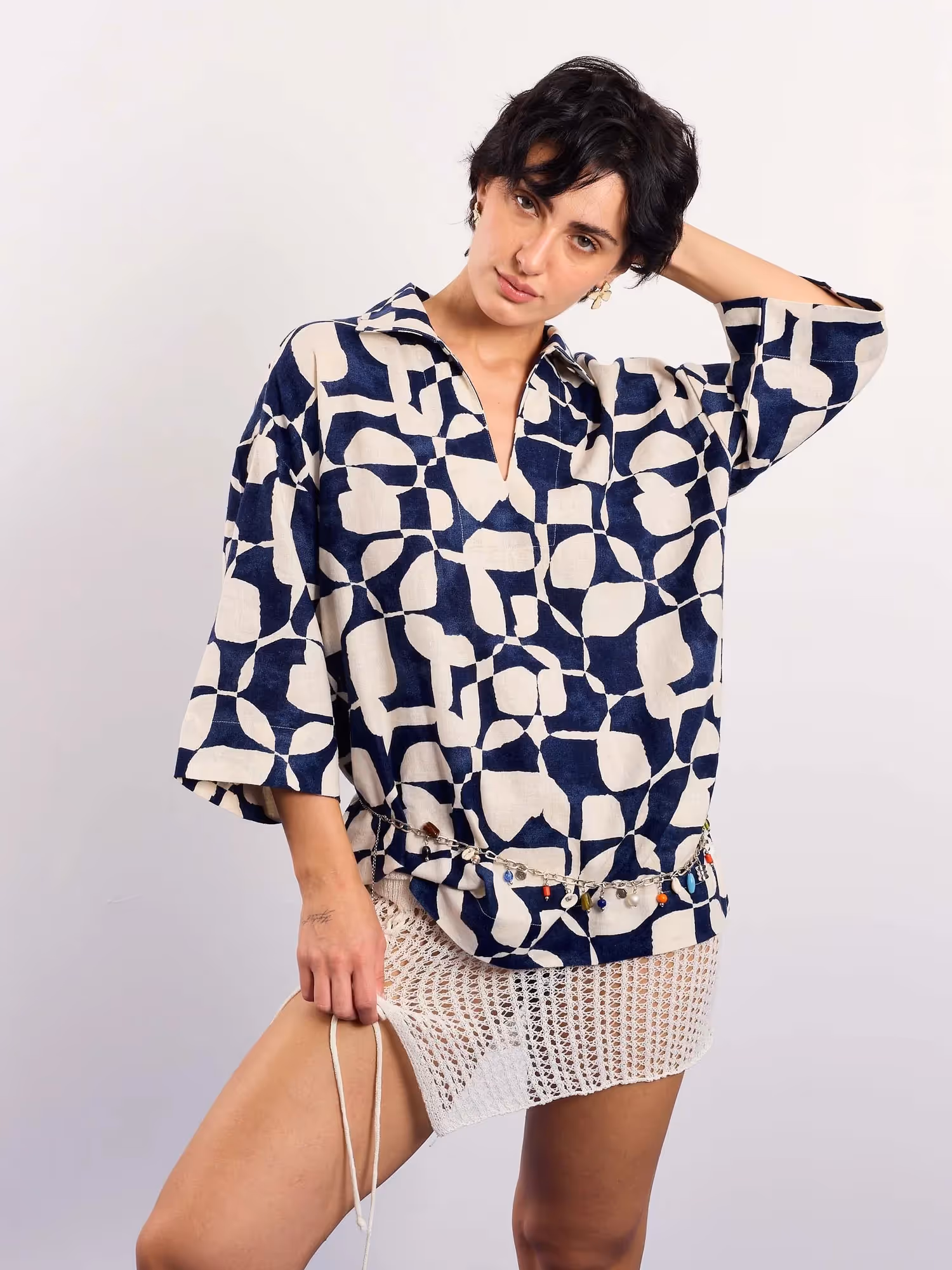 Navy & Cream Abstract Printed Pullover  image 7