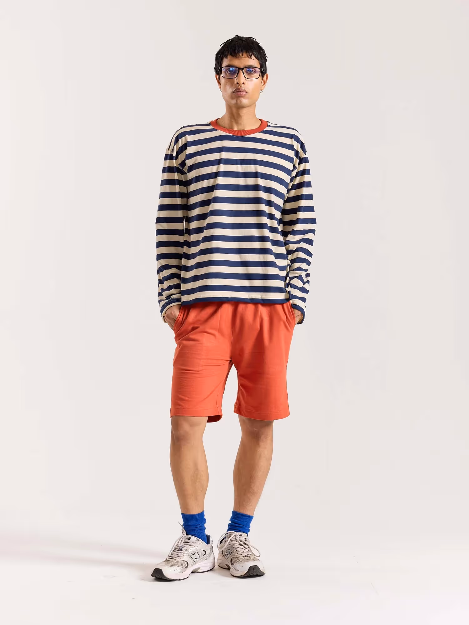 Navy & Cream Thick Striped Loose Fit Cropped T-Shirt image 1