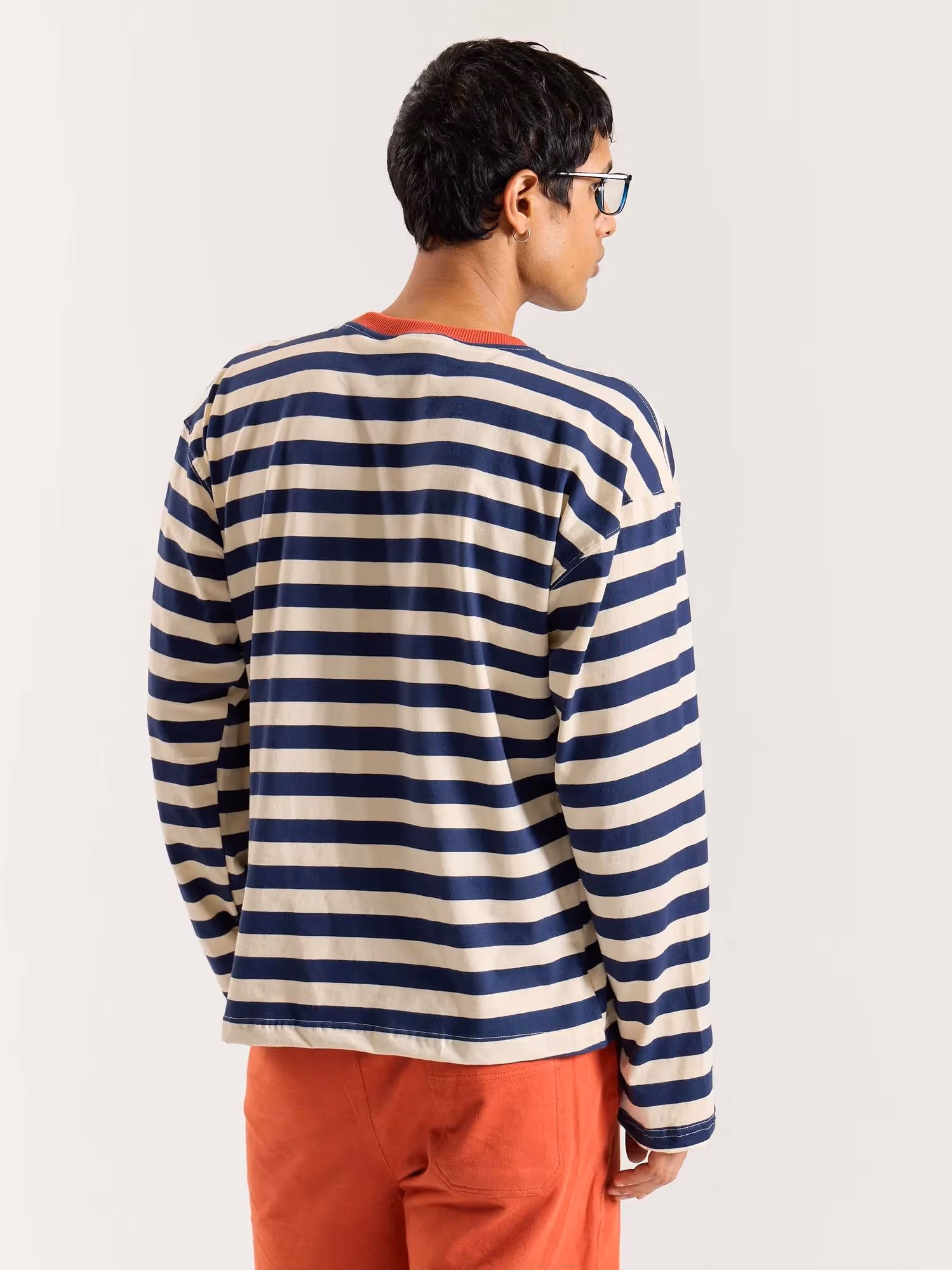 Navy & Cream Thick Striped Loose Fit Cropped T-Shirt  image 7
