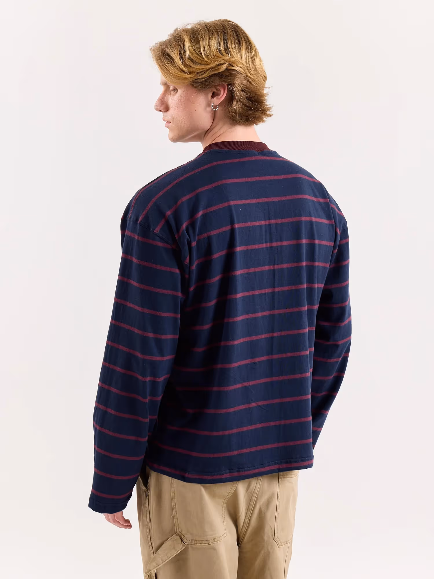Navy & Plum Striped Loose Fit Cropped T-Shirt image 8