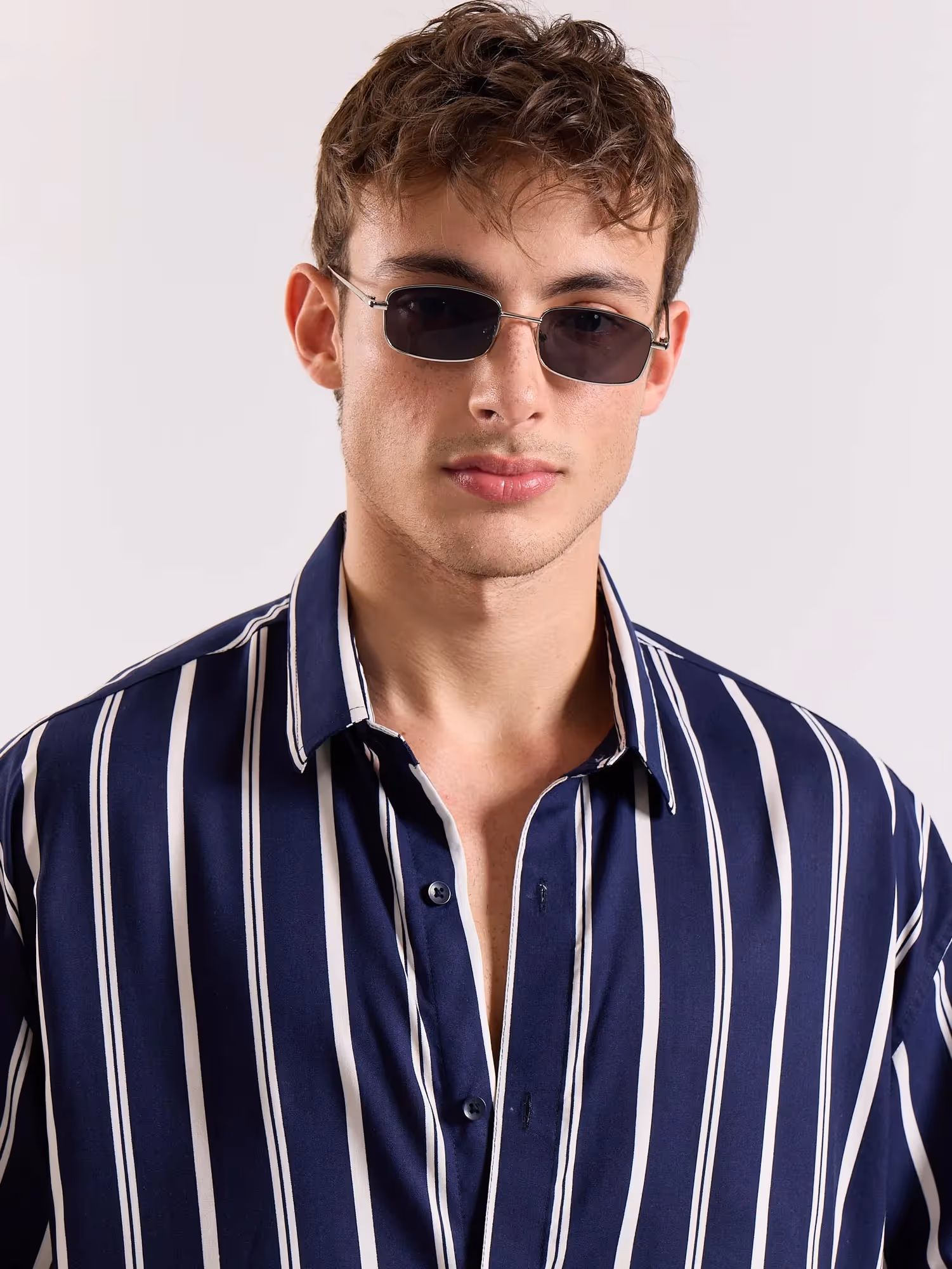 Navy Blue & White Striped Drape Shirt  image 4