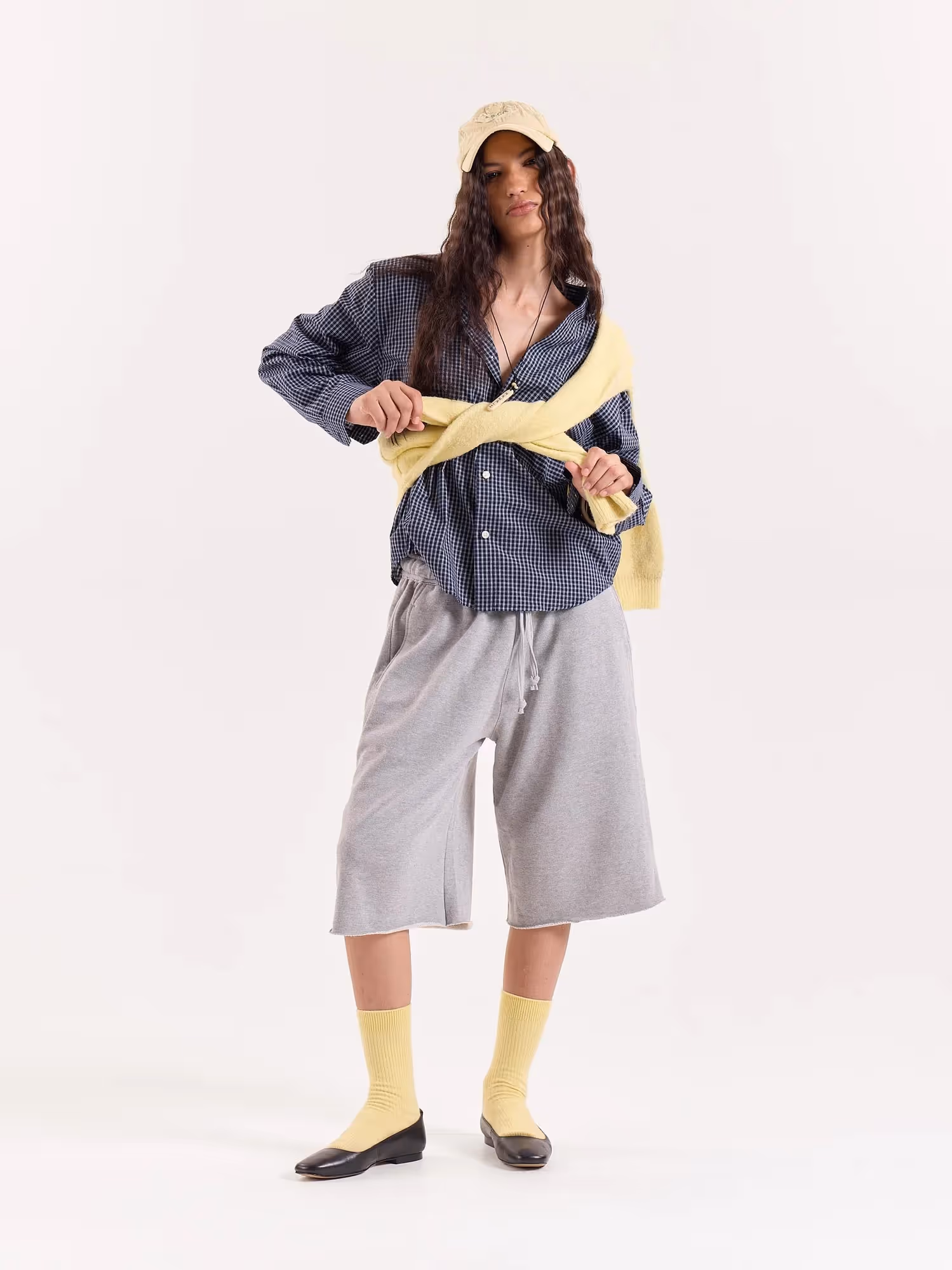 Navy Blue Box Checkered Cropped Shirt image 2