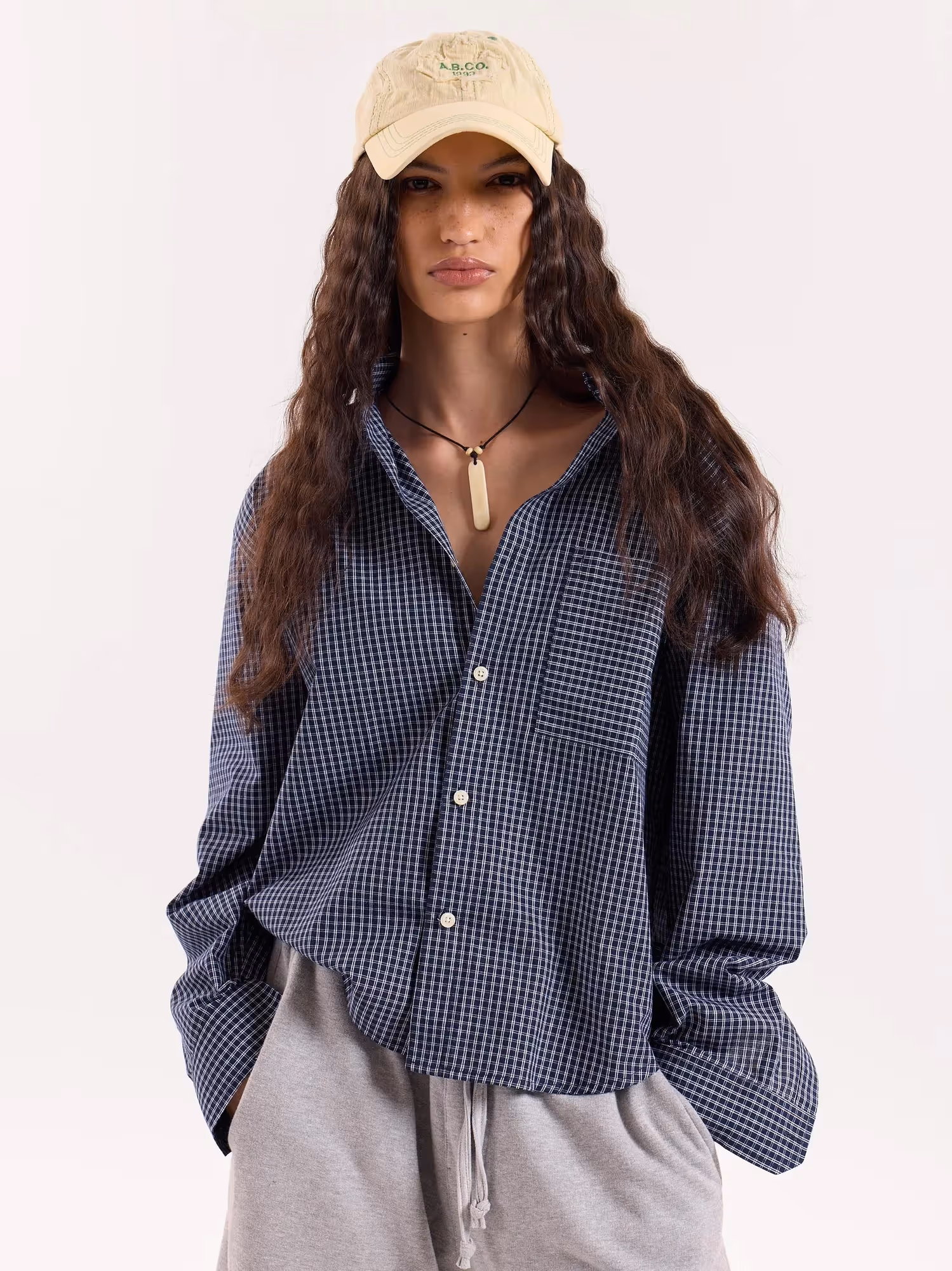 Navy Blue Box Checkered Cropped Shirt image 4