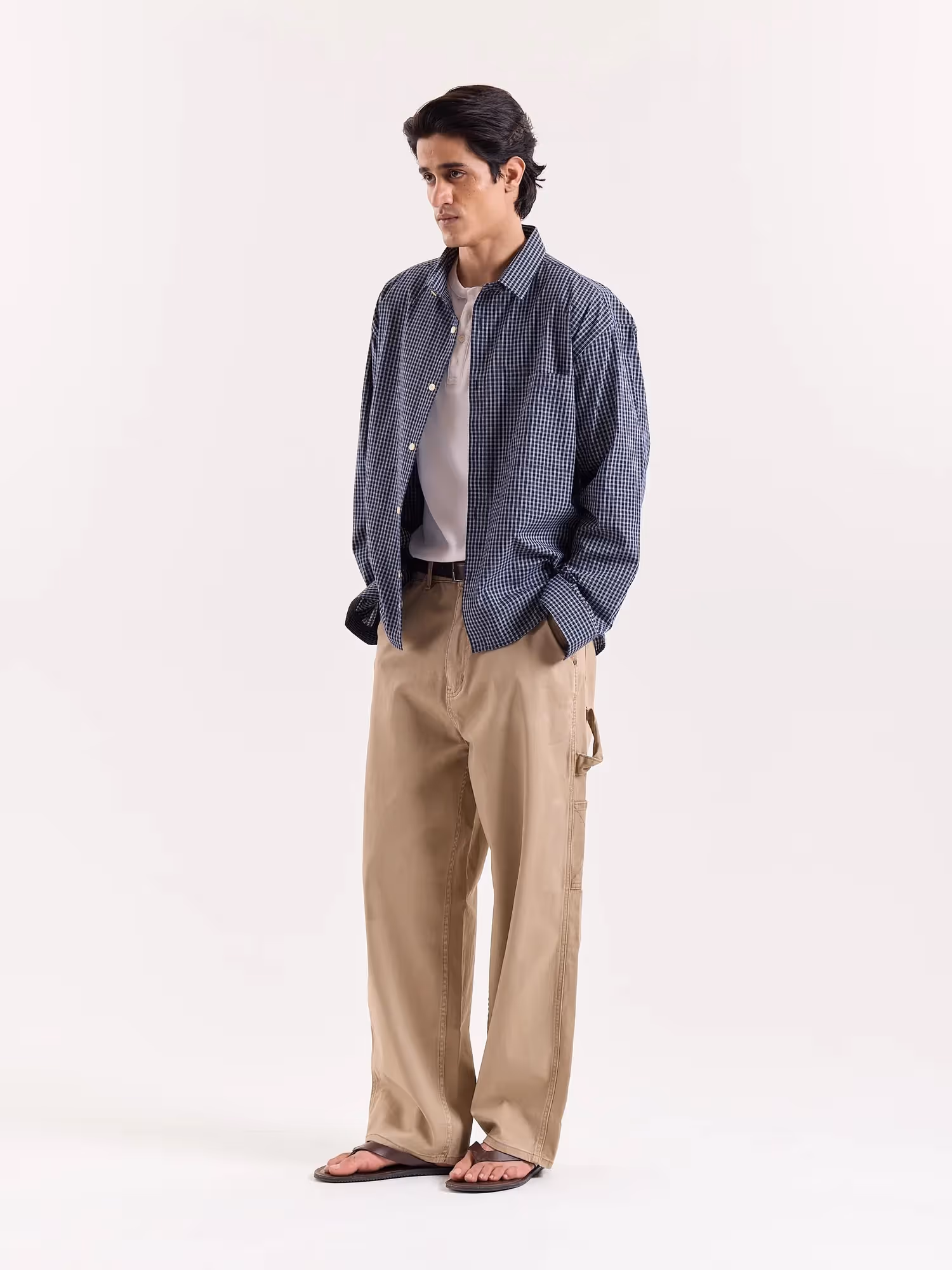 Navy Blue Box Checkered Cropped Shirt image 6