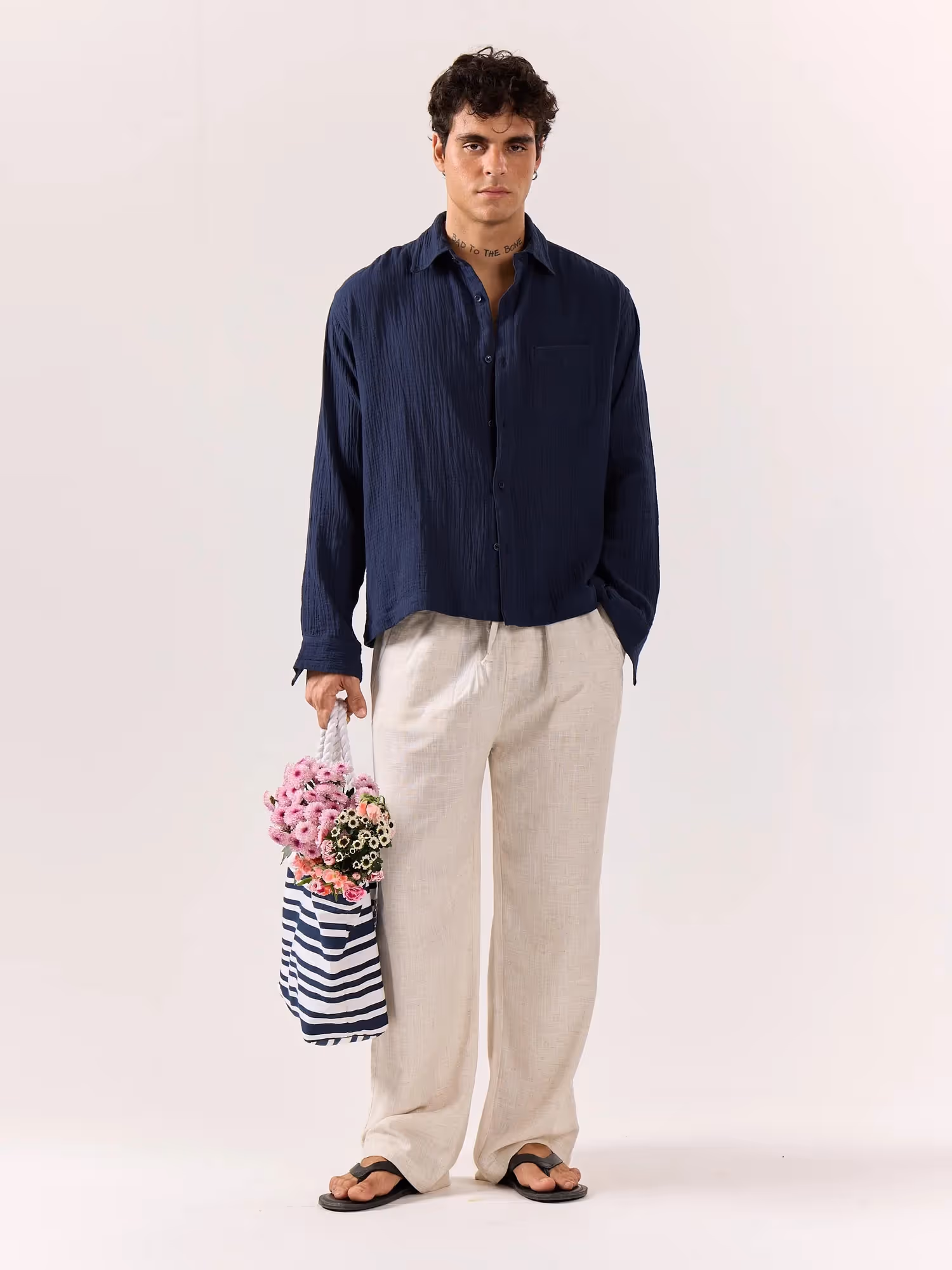 Navy Blue Gauze Holiday Shirt  image 1