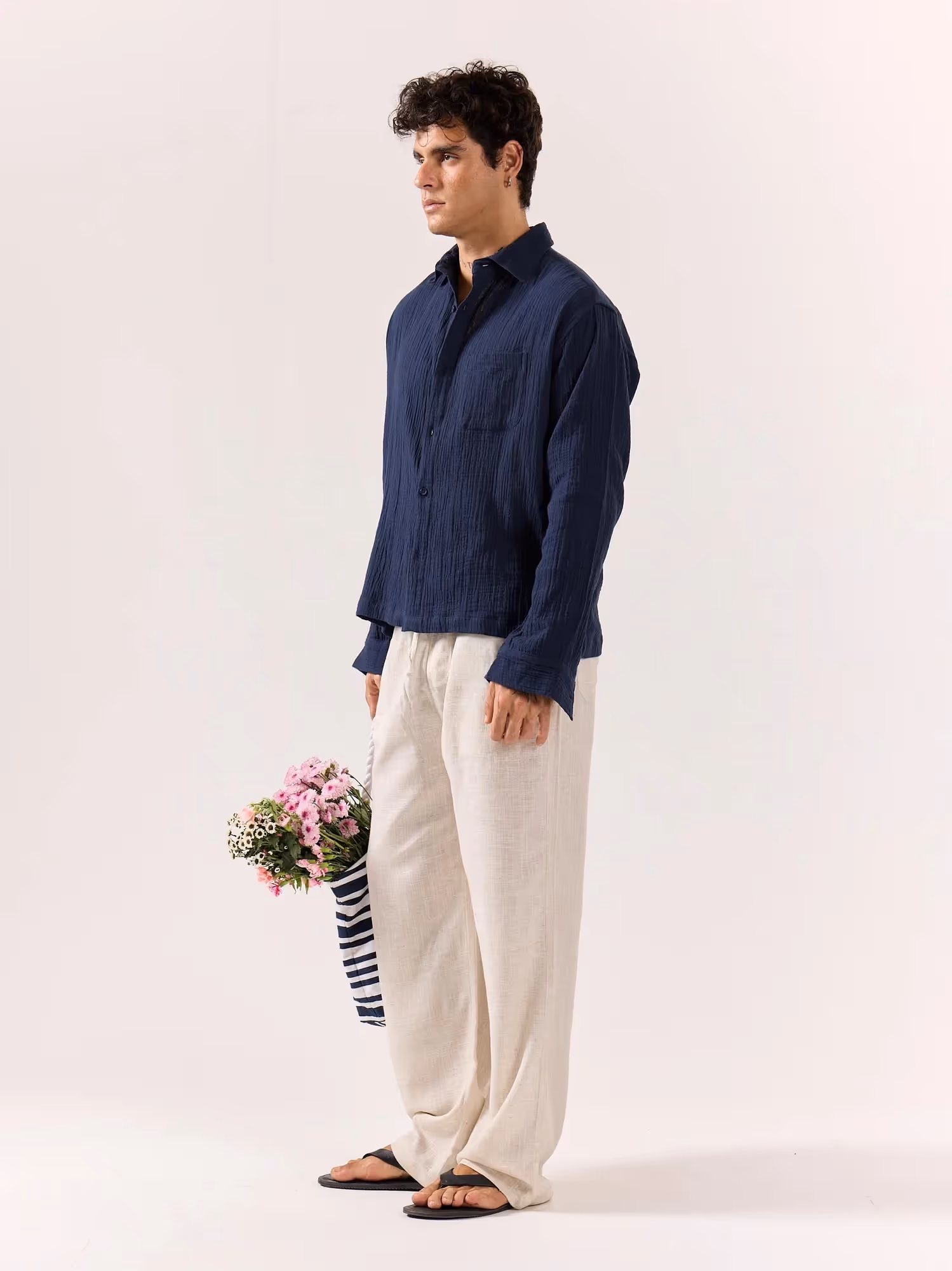 Navy Blue Gauze Holiday Shirt  image 2
