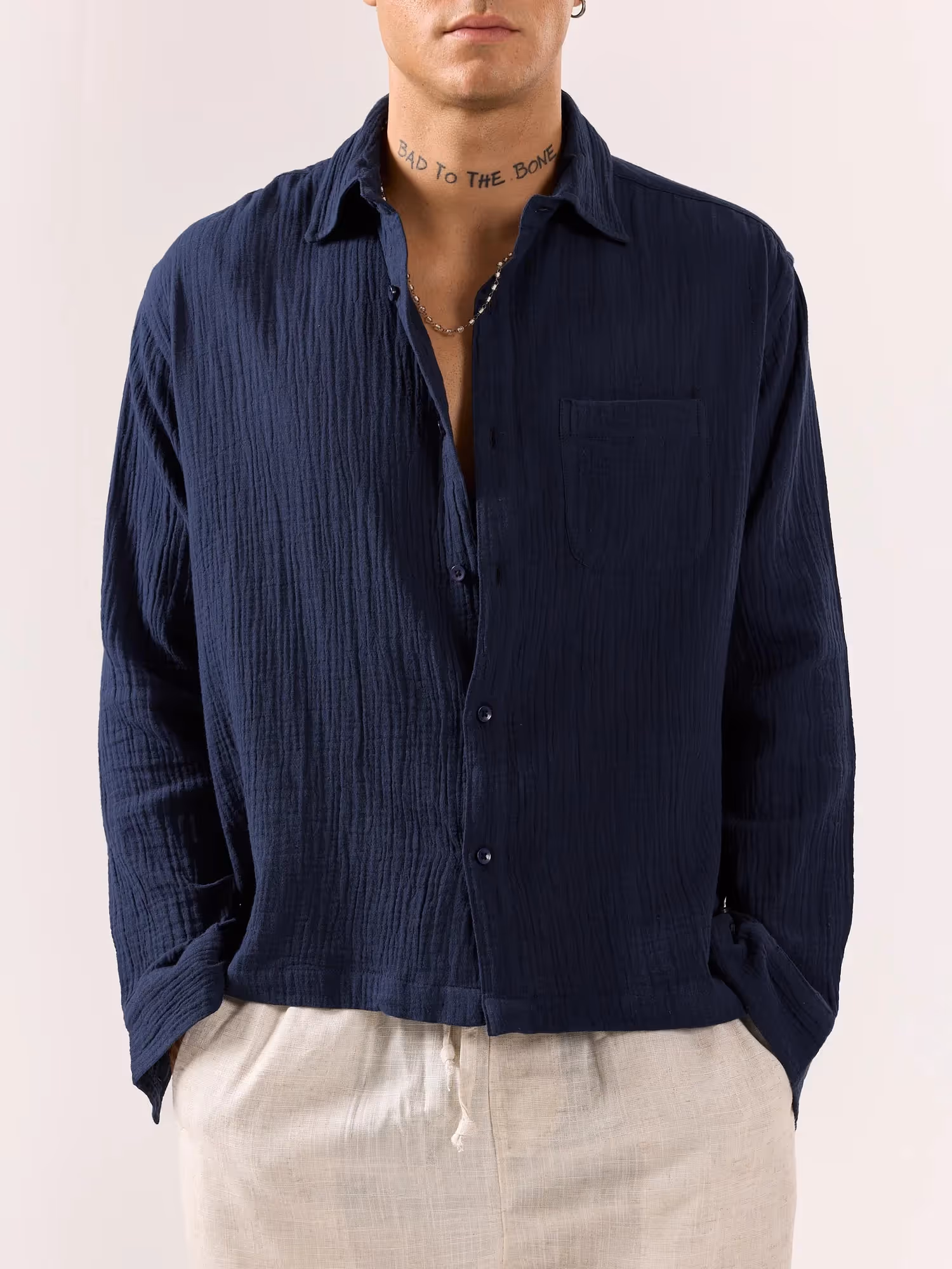 Navy Blue Gauze Holiday Shirt  image 3