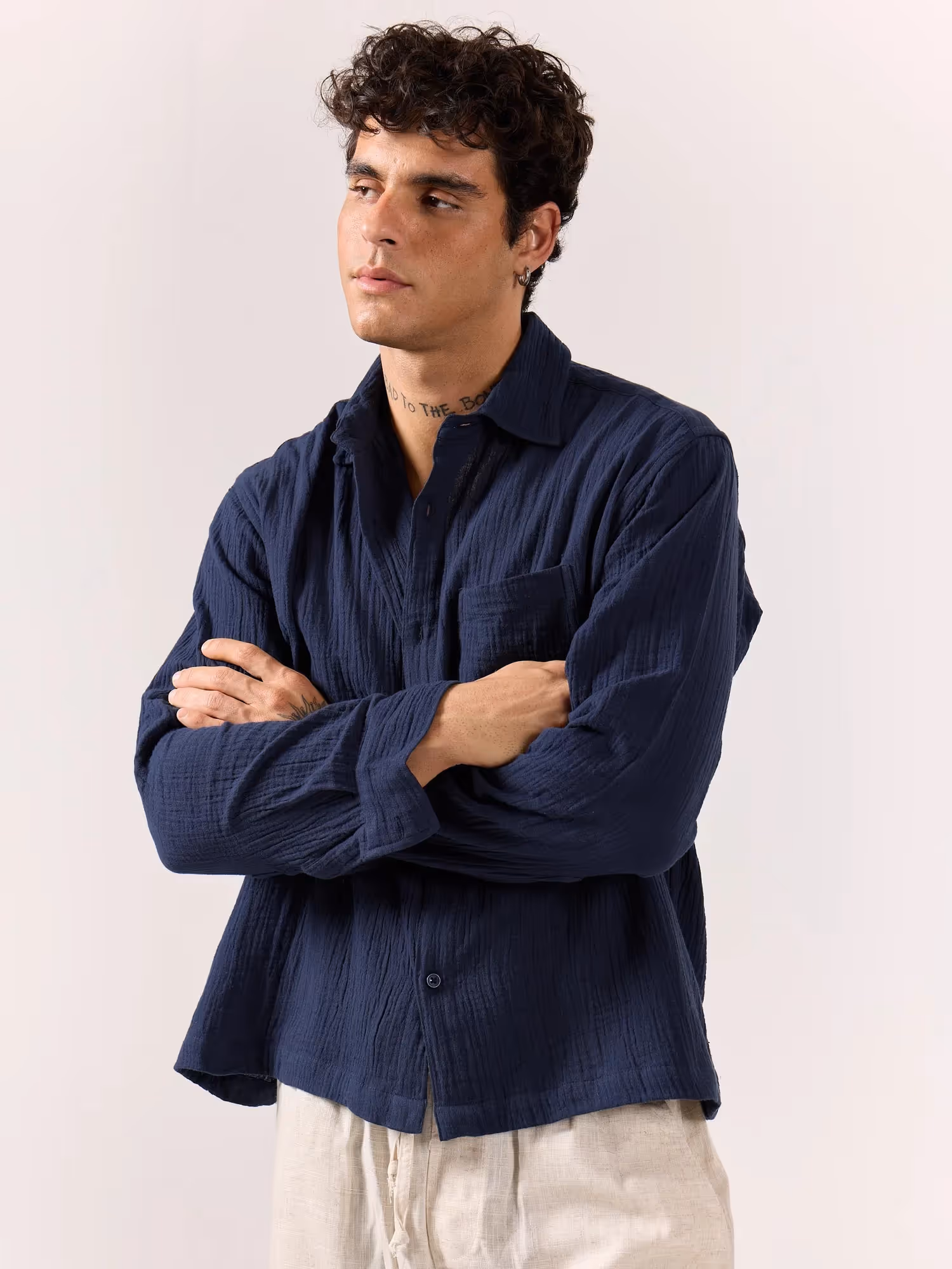 Navy Blue Gauze Holiday Shirt  image 4
