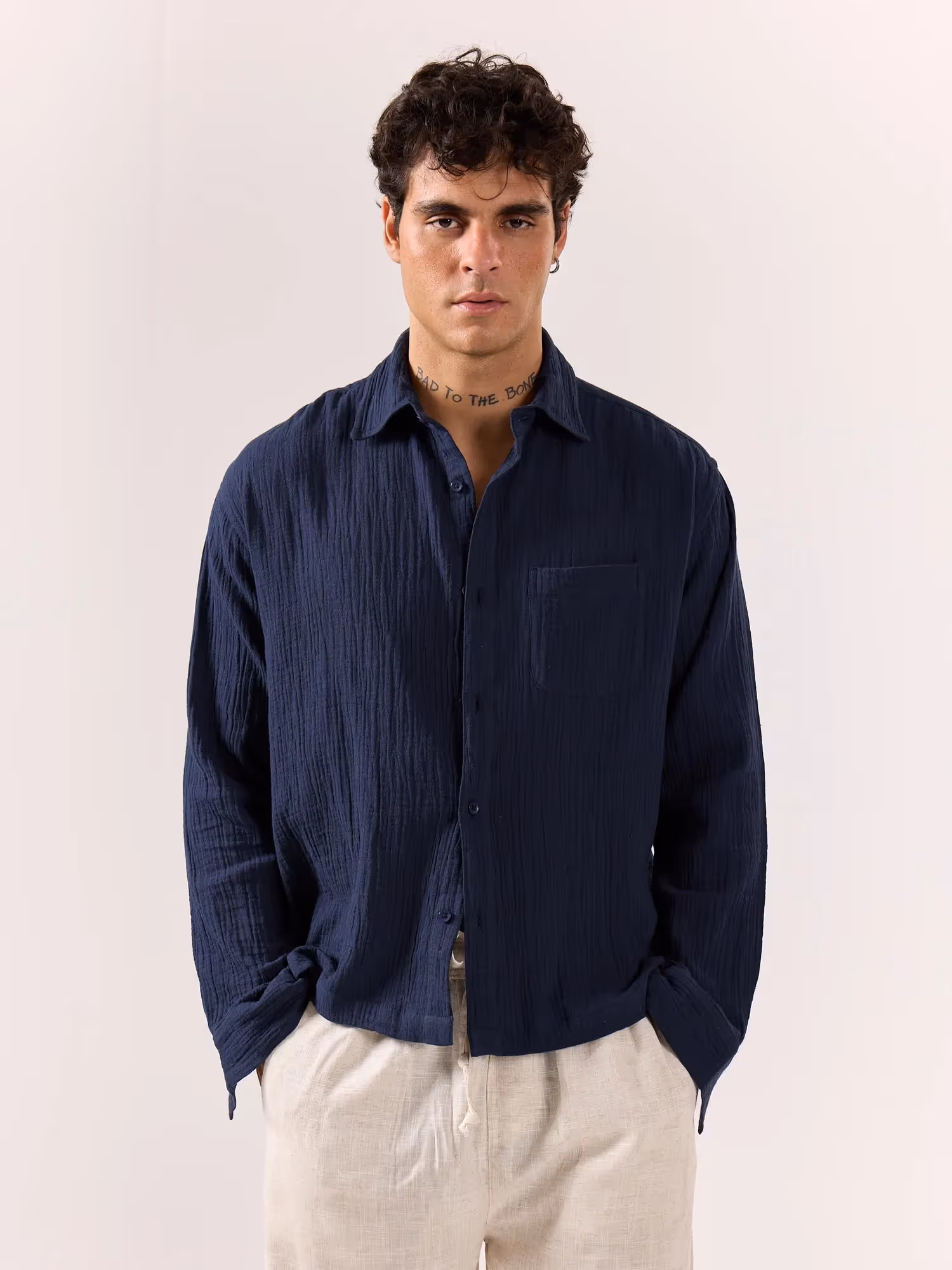 Navy Blue Gauze Holiday Shirt  image 5