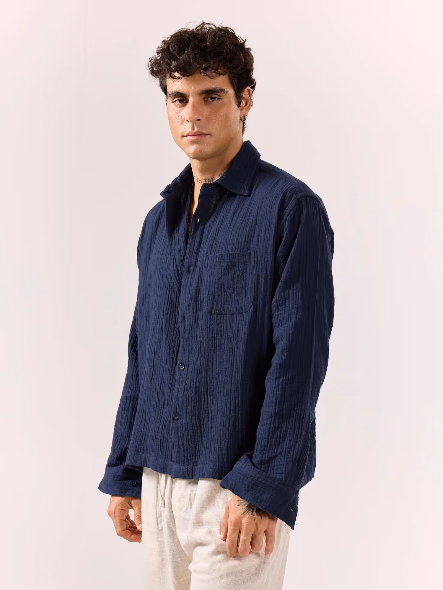 Navy Blue Gauze Holiday Shirt  image 6