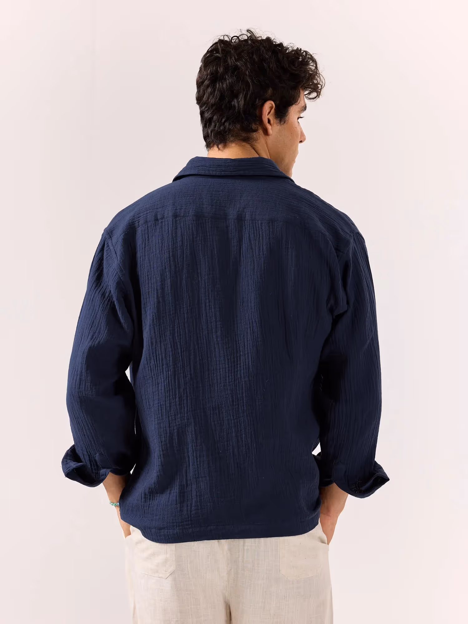 Navy Blue Gauze Holiday Shirt  image 7