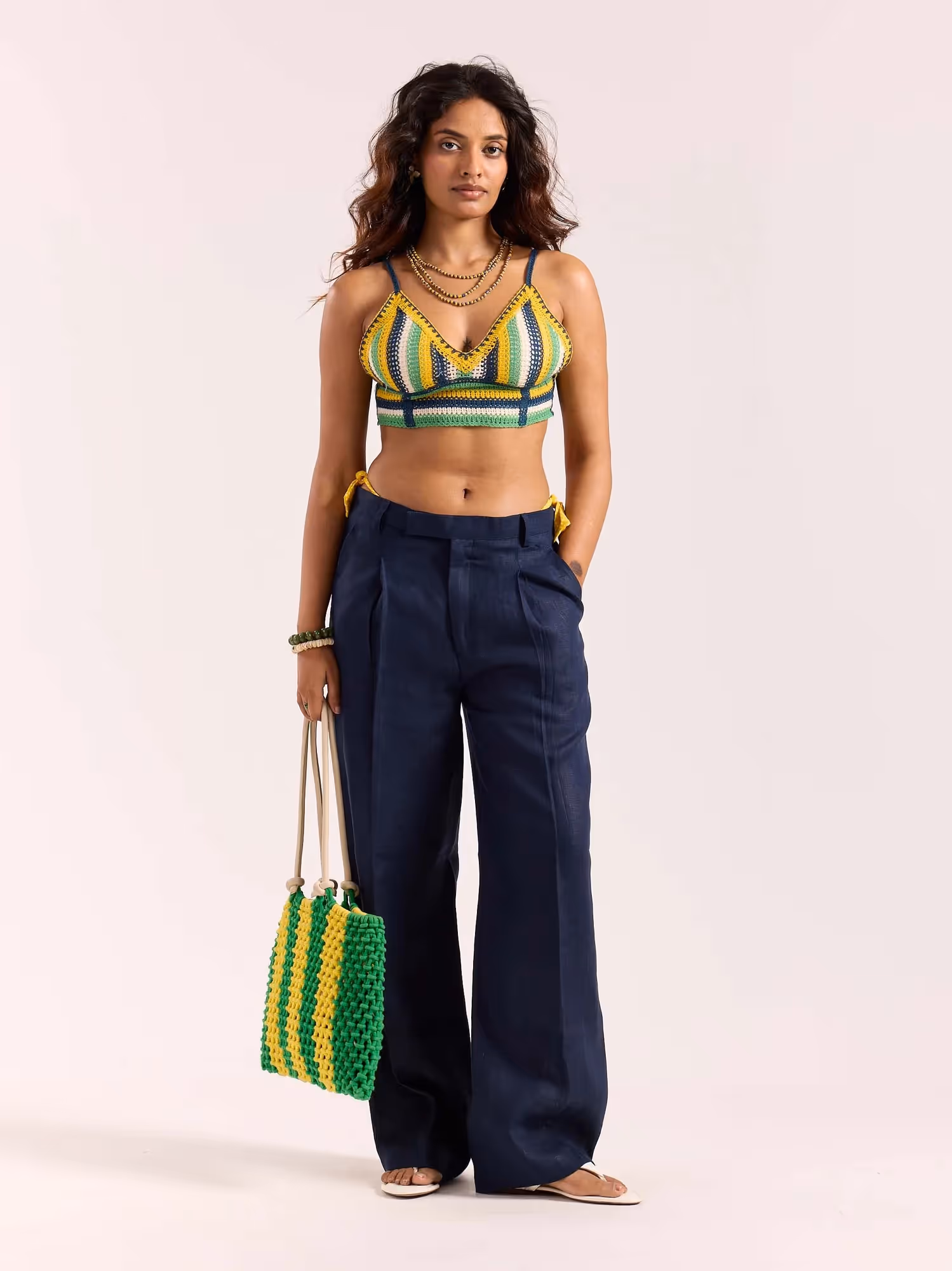 Navy Blue Linen Baggy Fit Trousers image 2