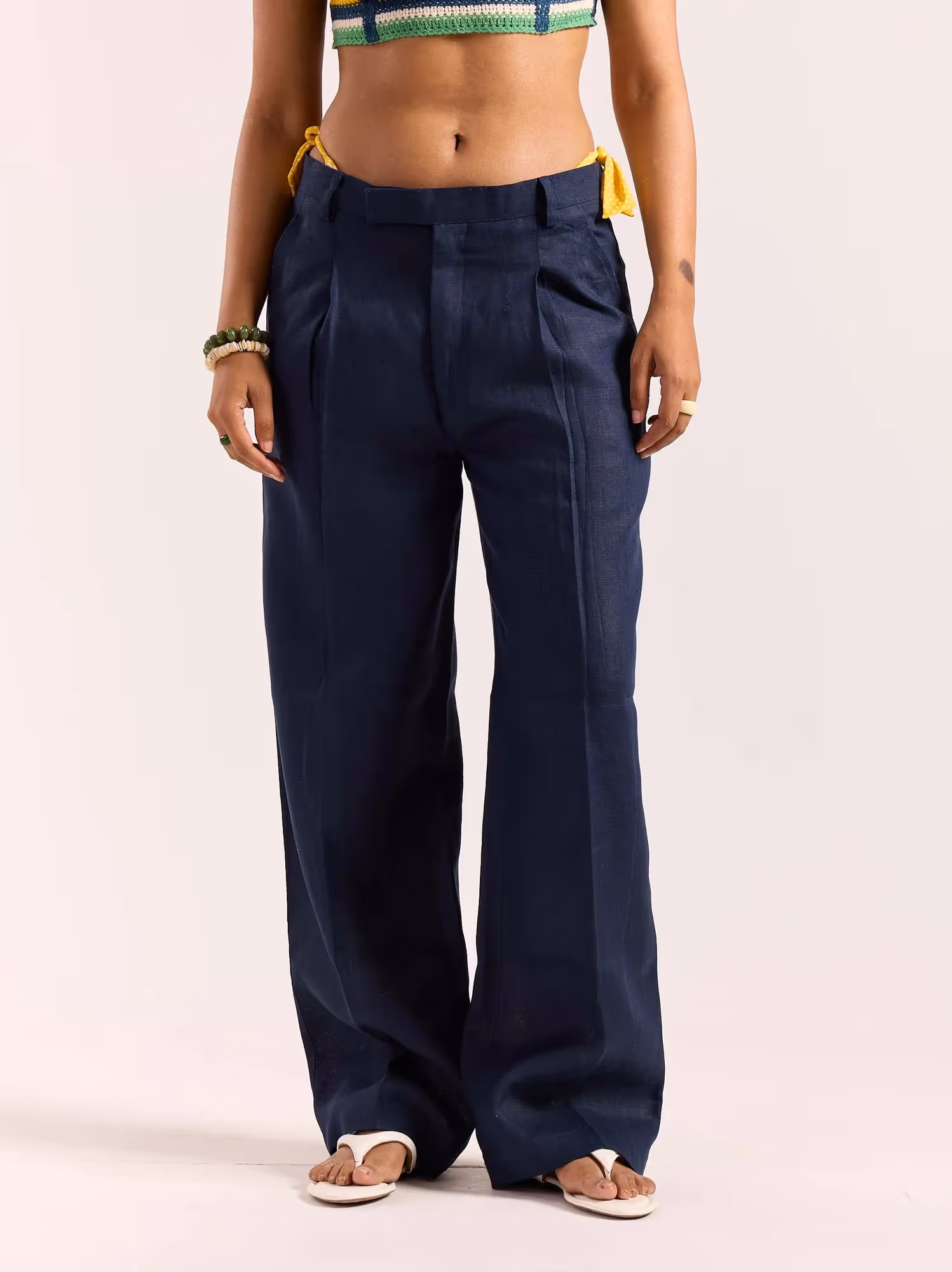Navy Blue Linen Baggy Fit Trousers image 4
