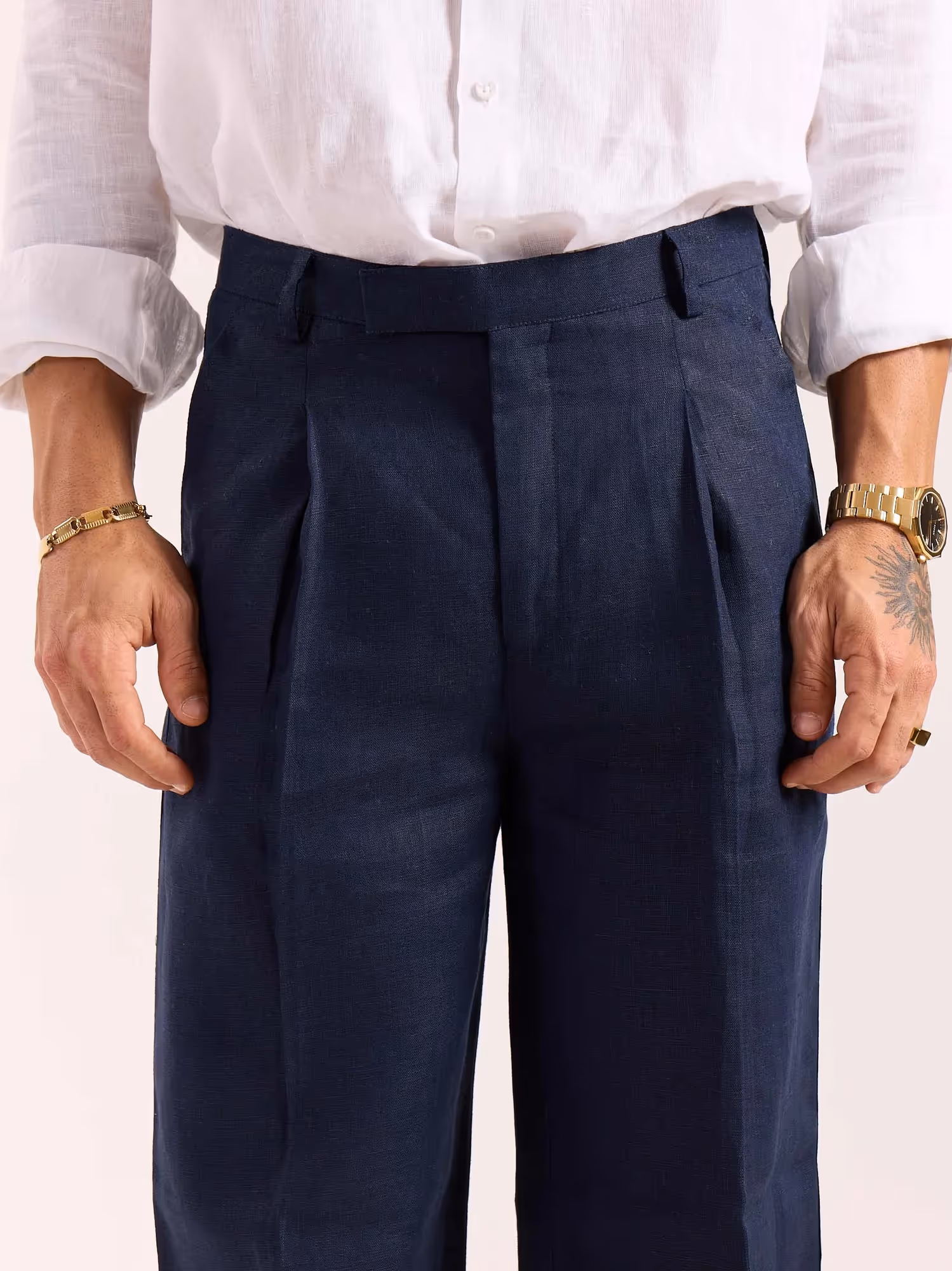 Navy Blue Linen Baggy Fit Trousers image 6