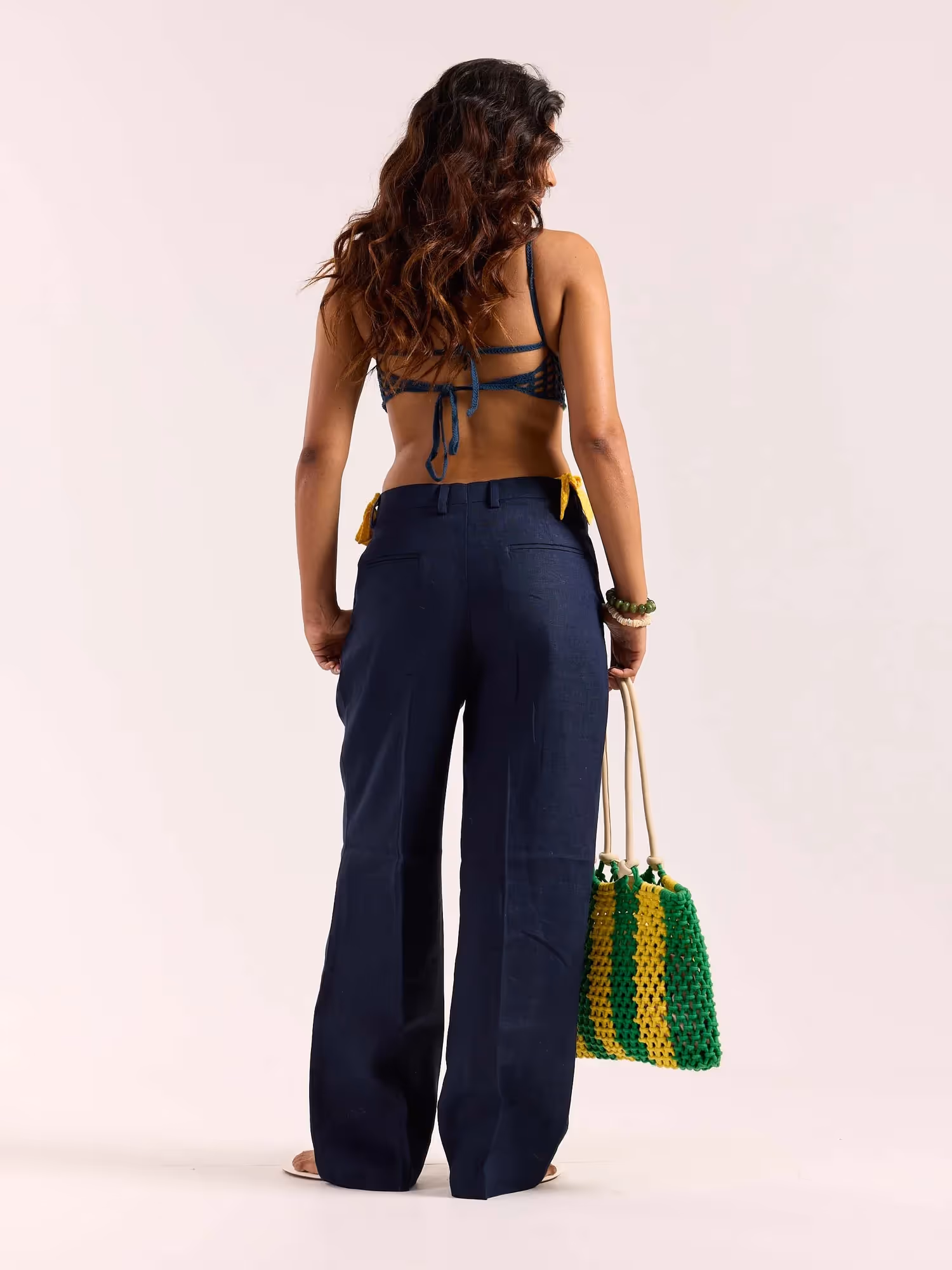 Navy Blue Linen Baggy Fit Trousers image 8