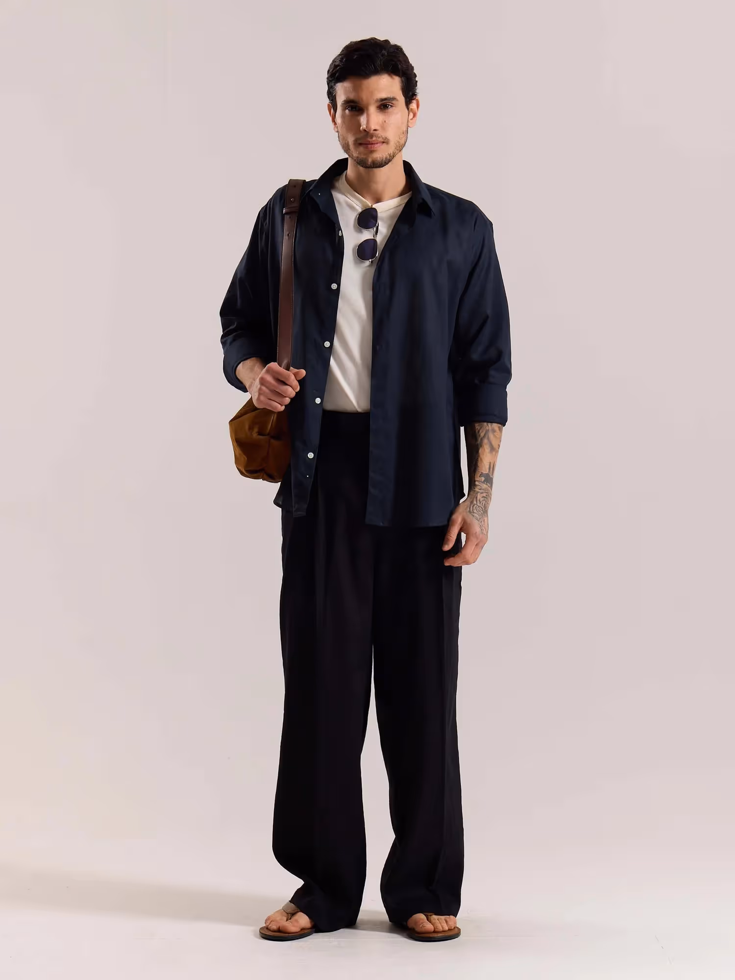 Navy Blue Linen-blend Shirt image 1
