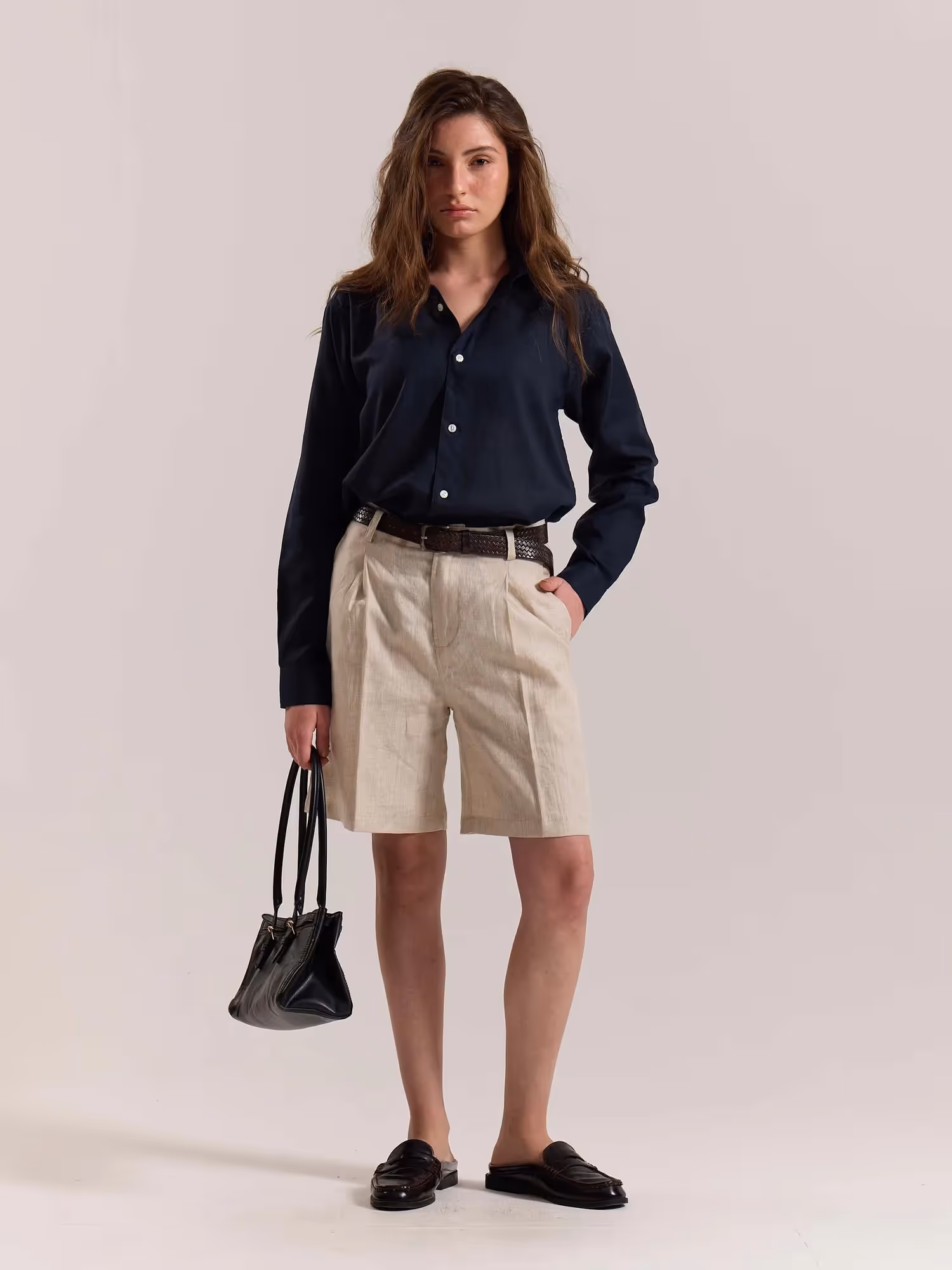 Navy Blue Linen-blend Shirt image 2