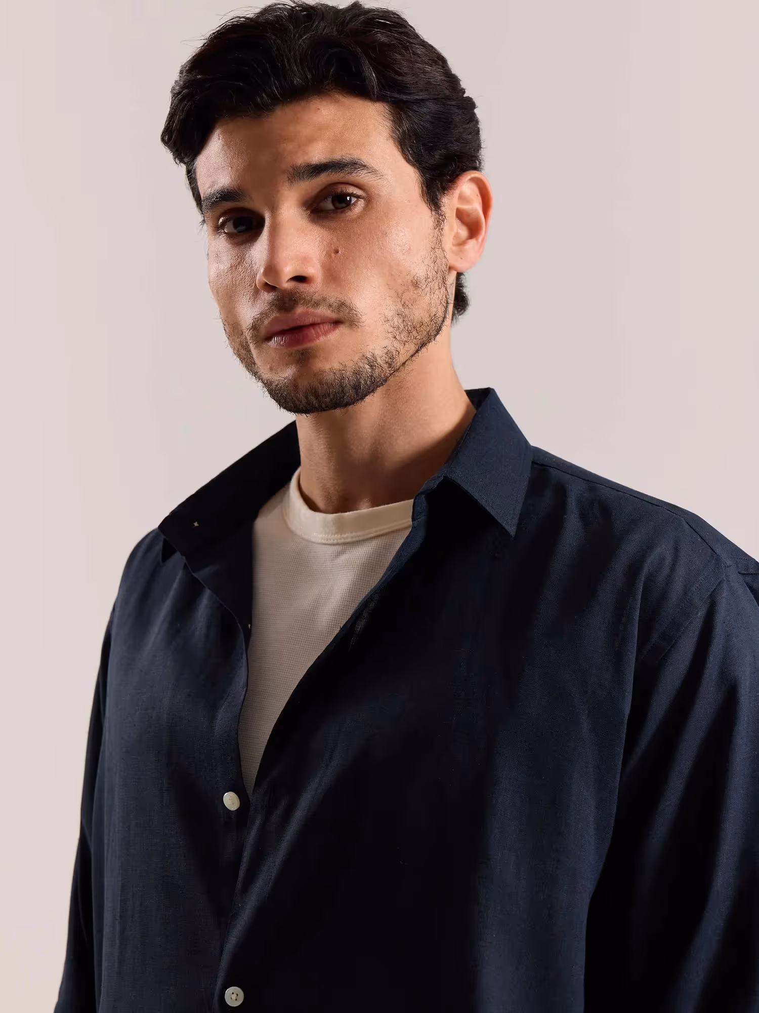 Navy Blue Linen-blend Shirt image 5