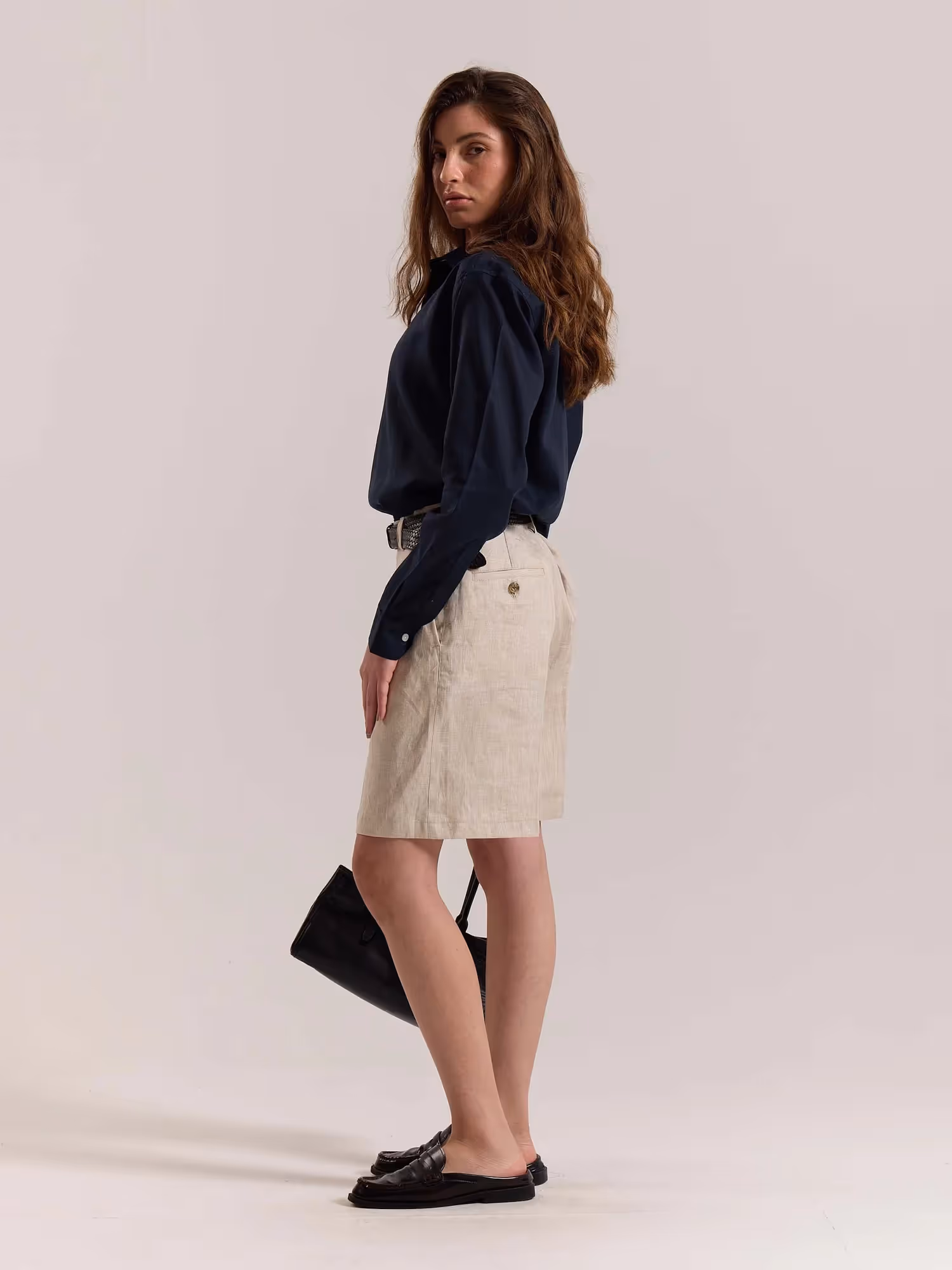 Navy Blue Linen-blend Shirt image 7