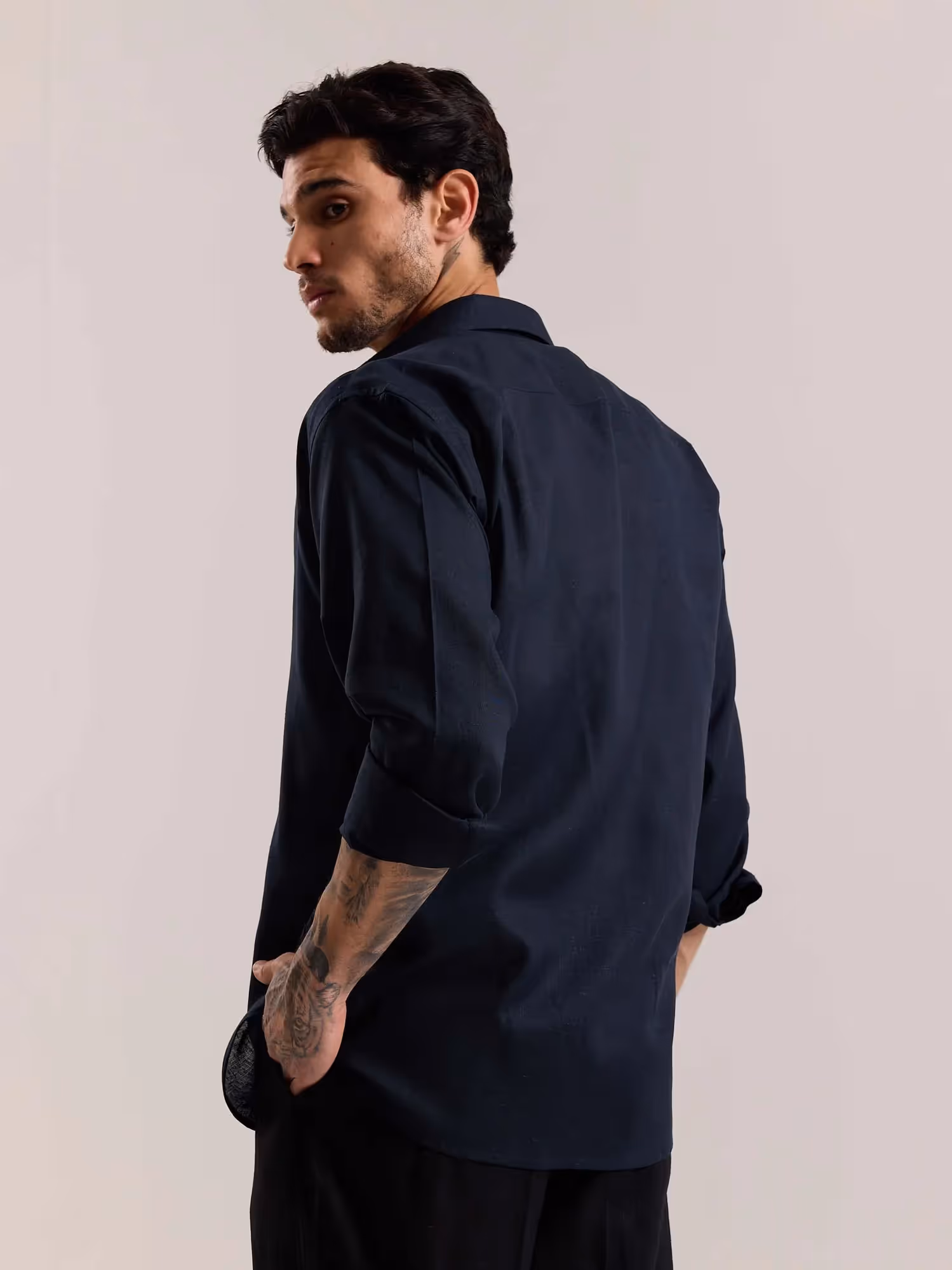 Navy Blue Linen-blend Shirt image 8