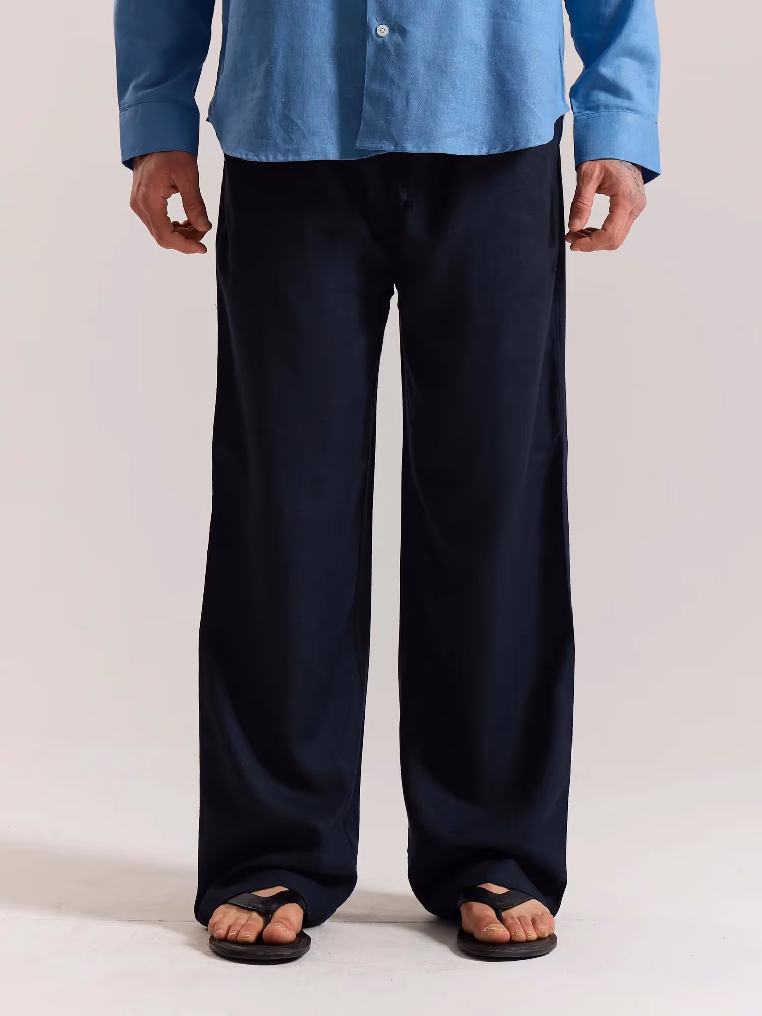 Navy Blue Linen Pull-on Pants image 3