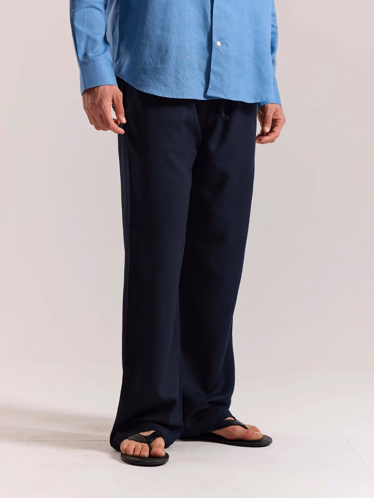 Navy Blue Linen Pull-on Pants image 4