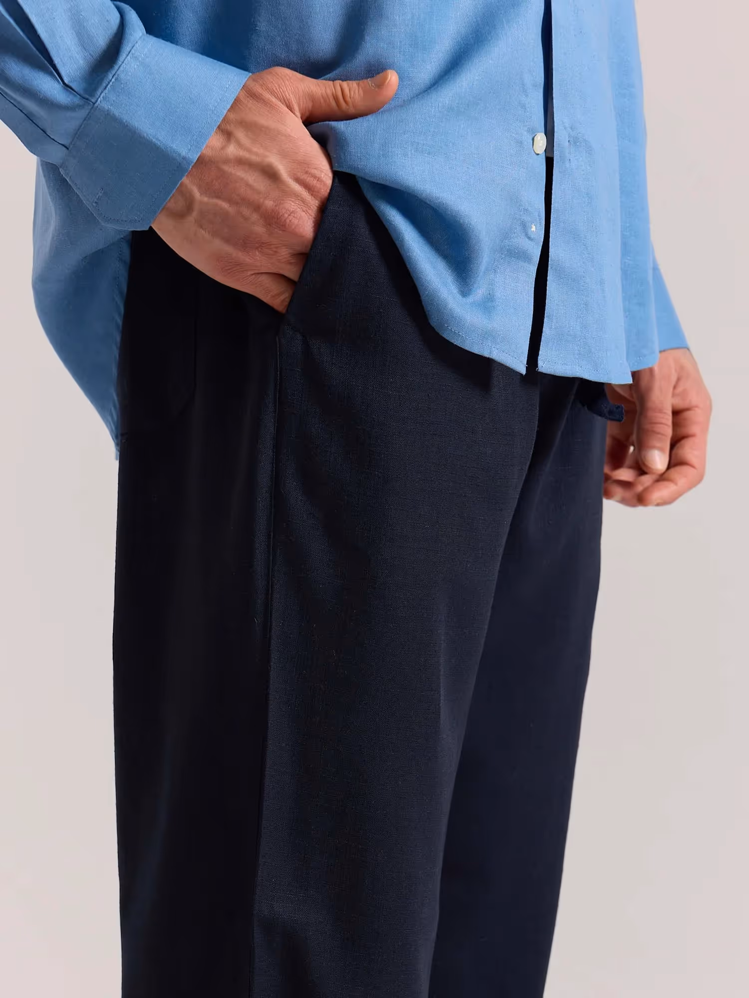 Navy Blue Linen Pull-on Pants image 5