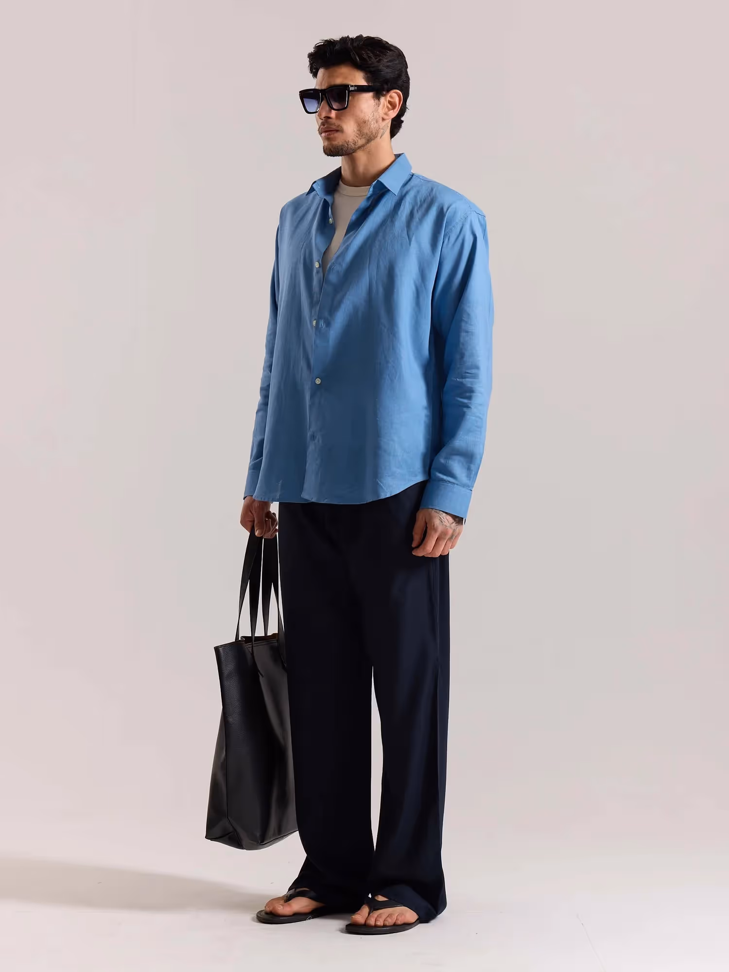 Navy Blue Linen Pull-on Pants image 6