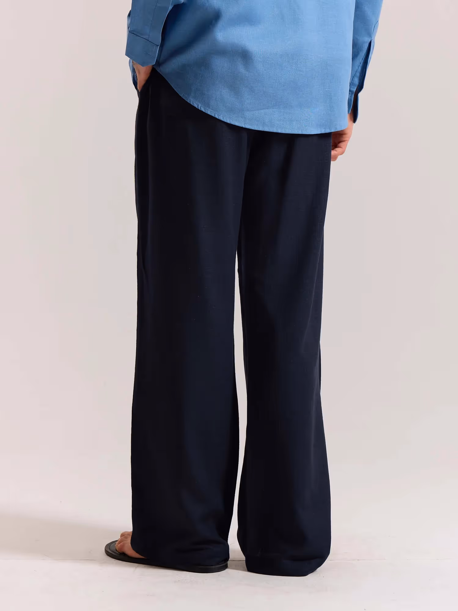 Navy Blue Linen Pull-on Pants image 8