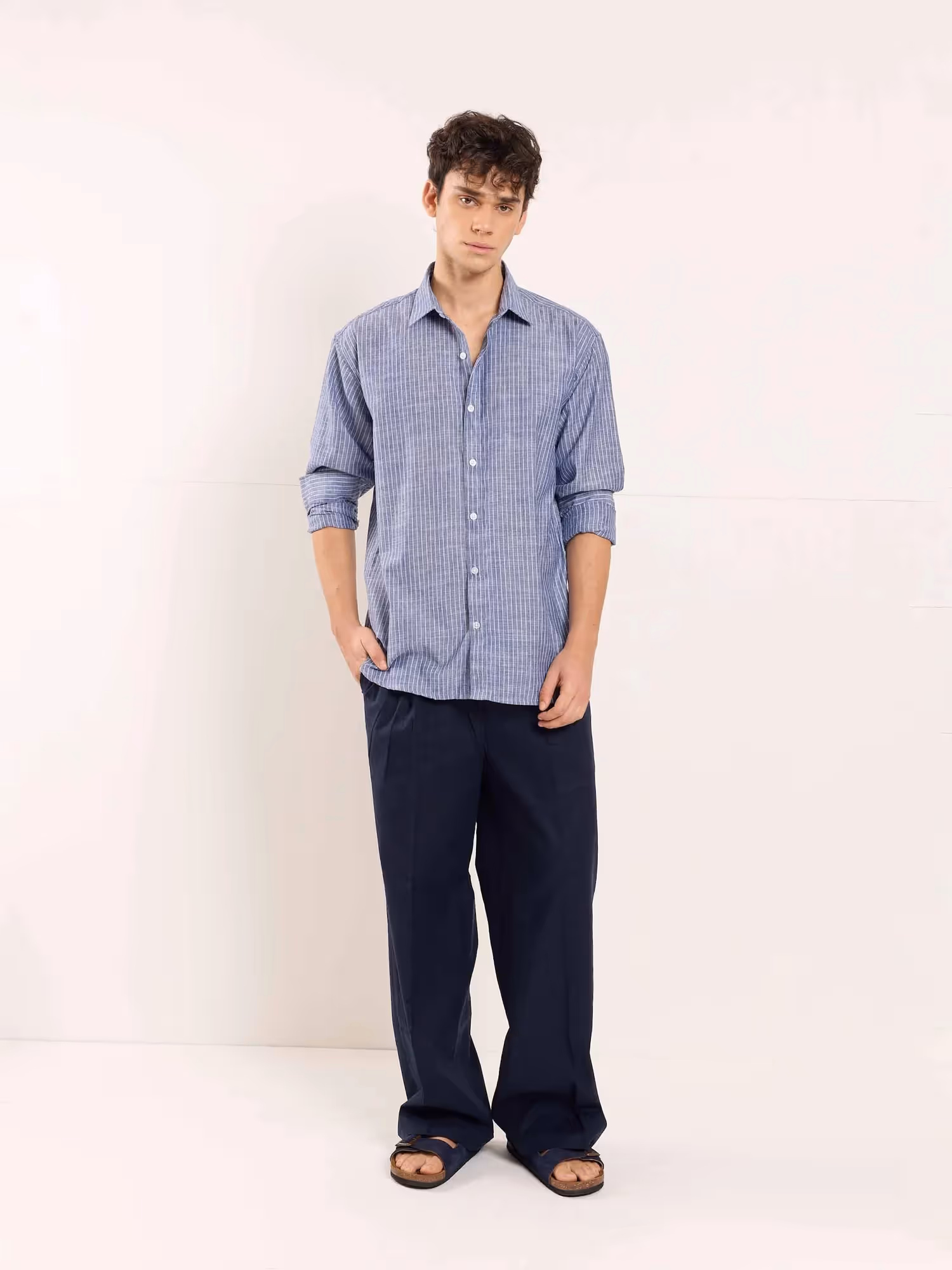 Navy Blue Striped Linen Shirt  image 2