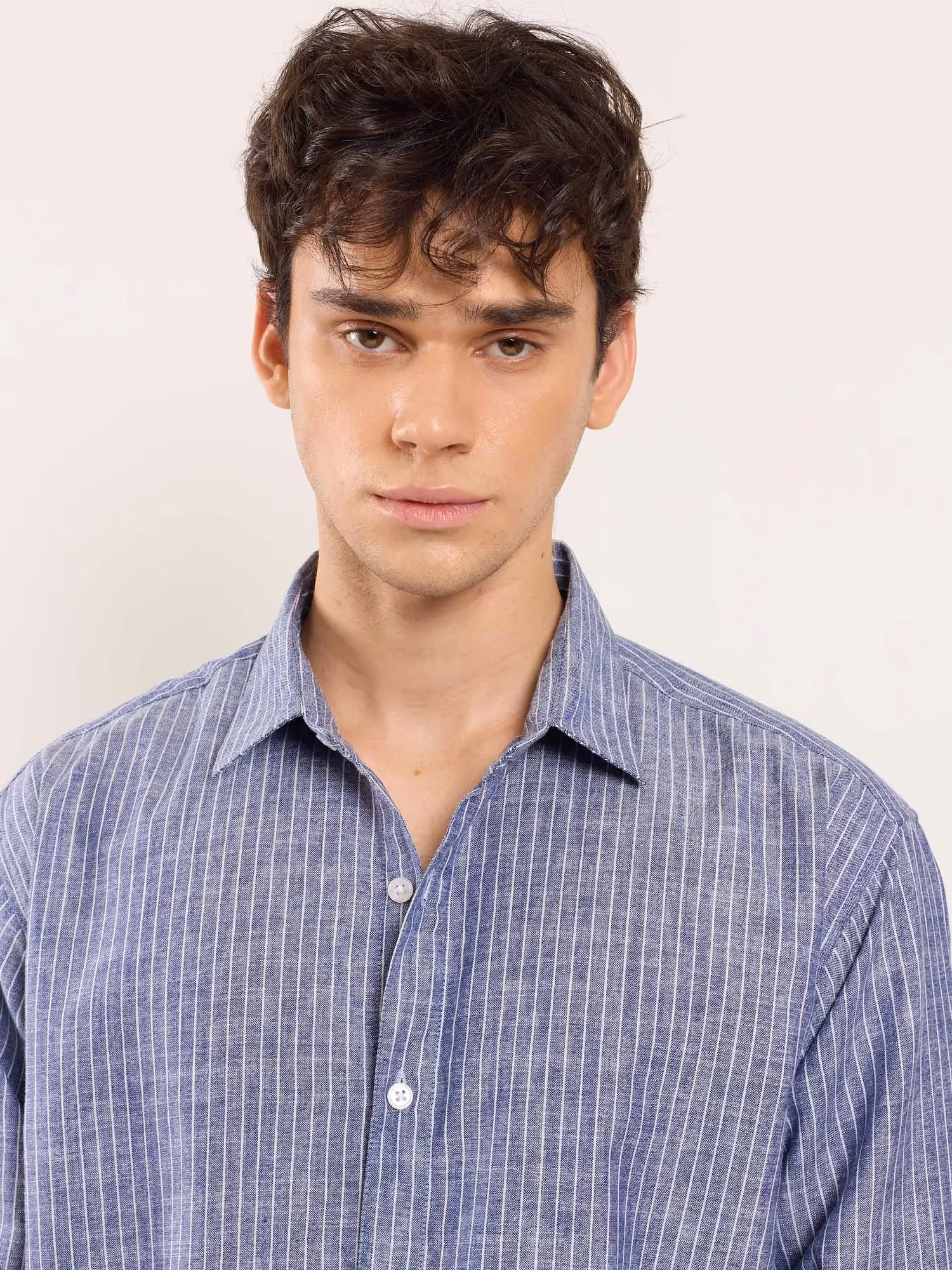 Navy Blue Striped Linen Shirt  image 3