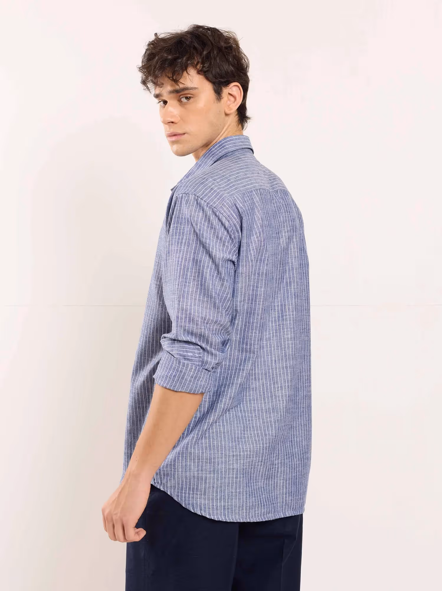 Navy Blue Striped Linen Shirt  image 6