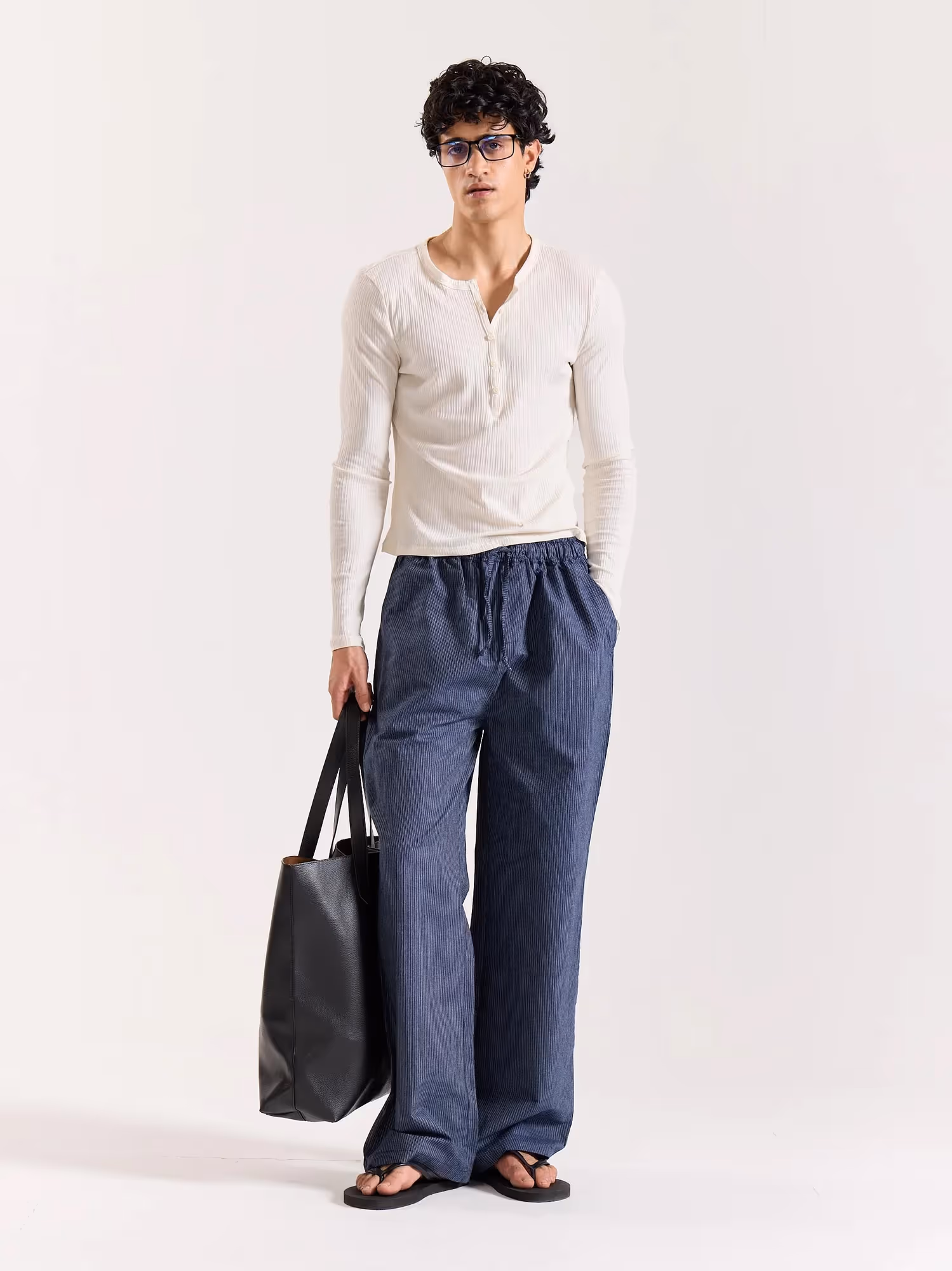 Navy Blue Striped Pull-on Pants image 1