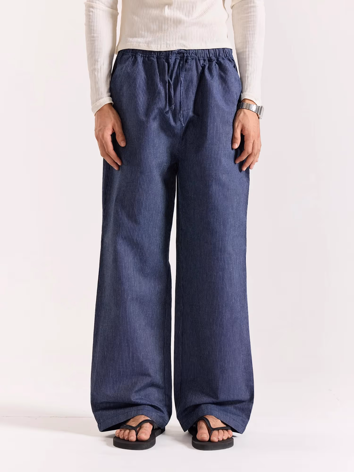 Navy Blue Striped Pull-on Pants  image 2