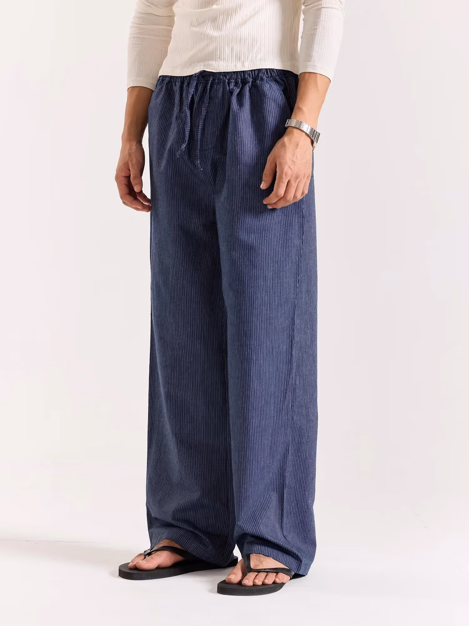 Navy Blue Striped Pull-on Pants  image 3