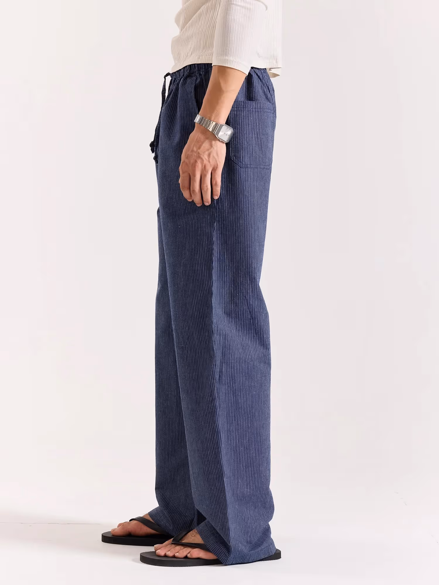 Navy Blue Striped Pull-on Pants  image 4